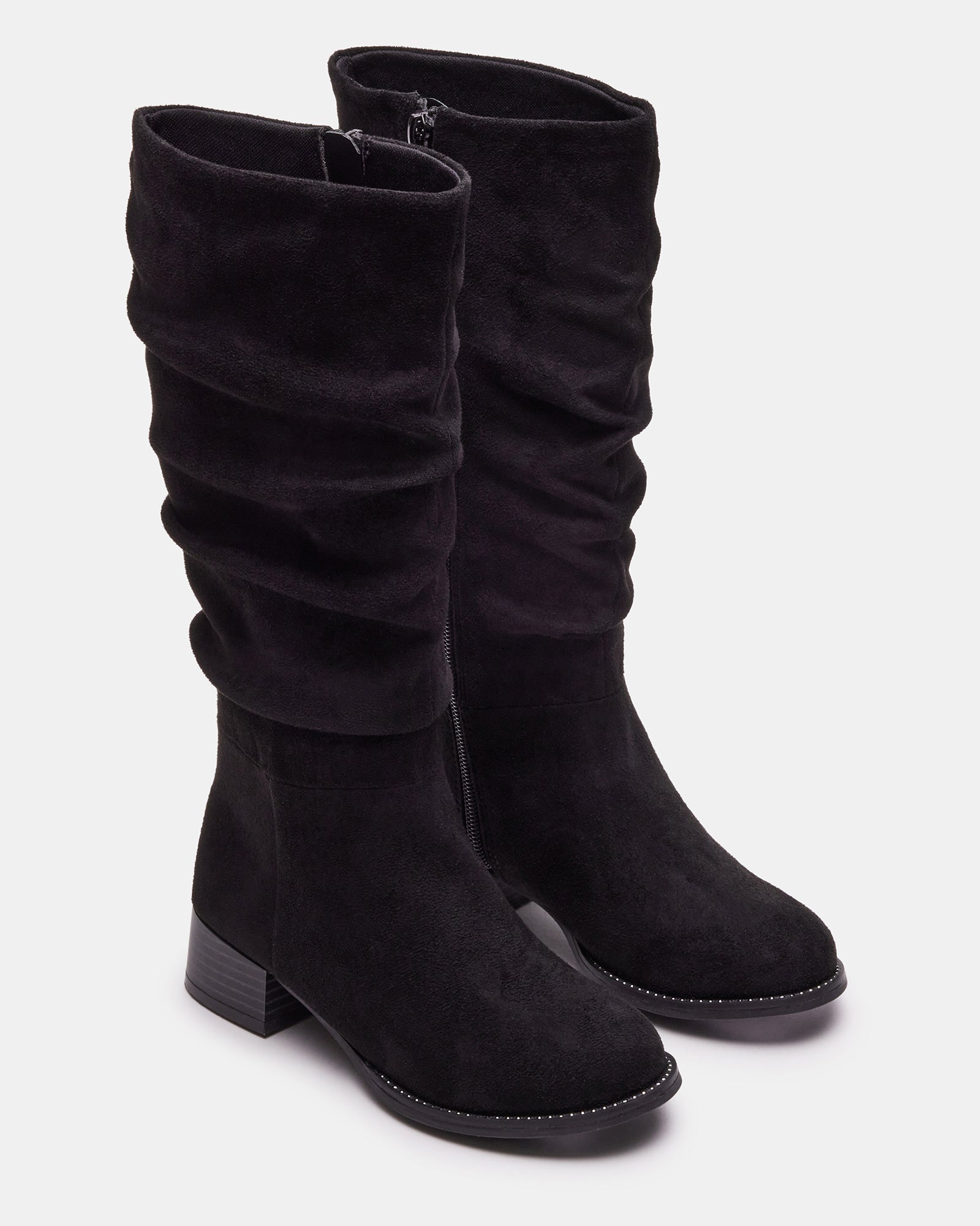 Close-up of heel and textured shaft of kids boots—perfect for chilly days.