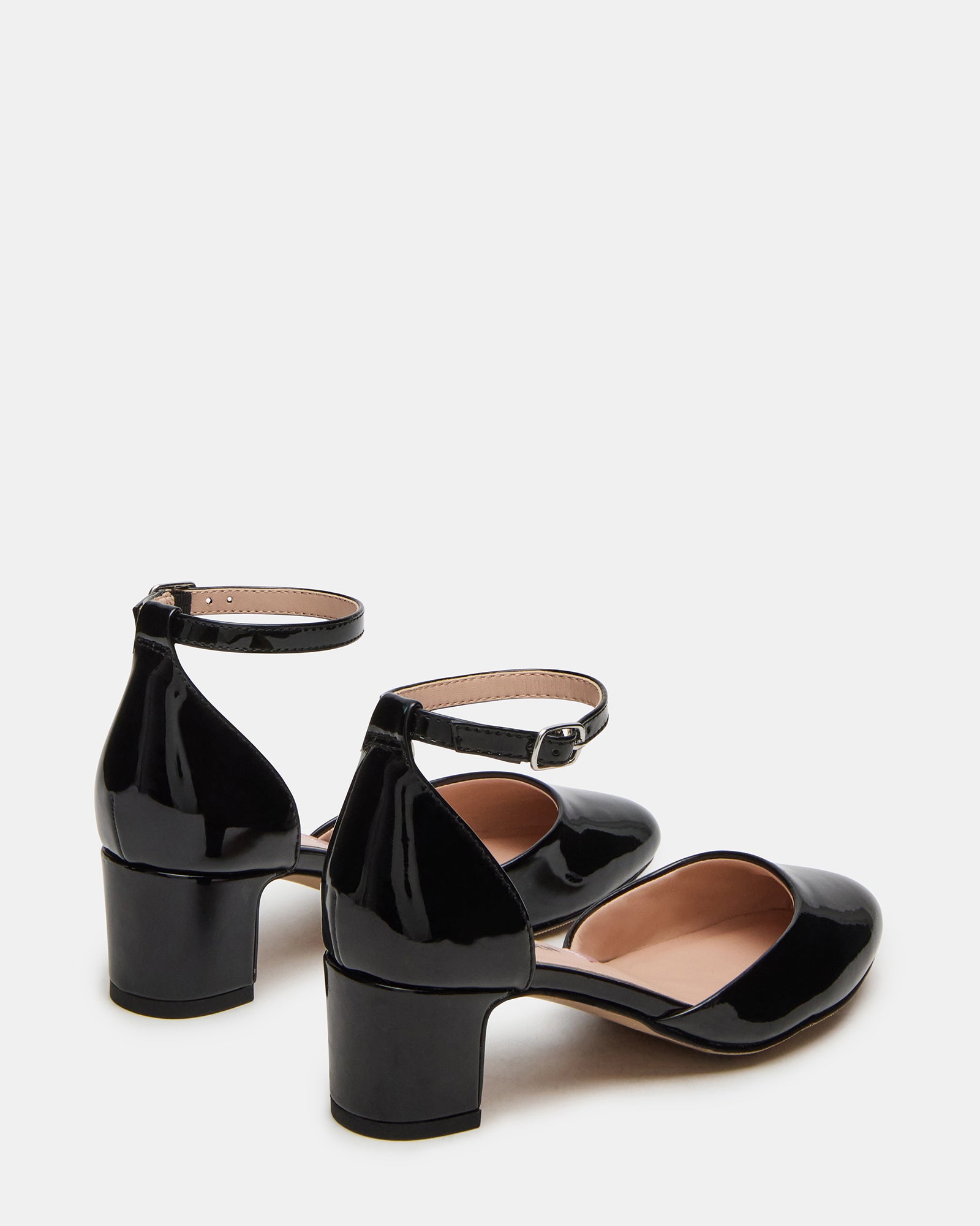 Side angle showing ankle strap and glossy patent finish—perfect kids dress shoes.
