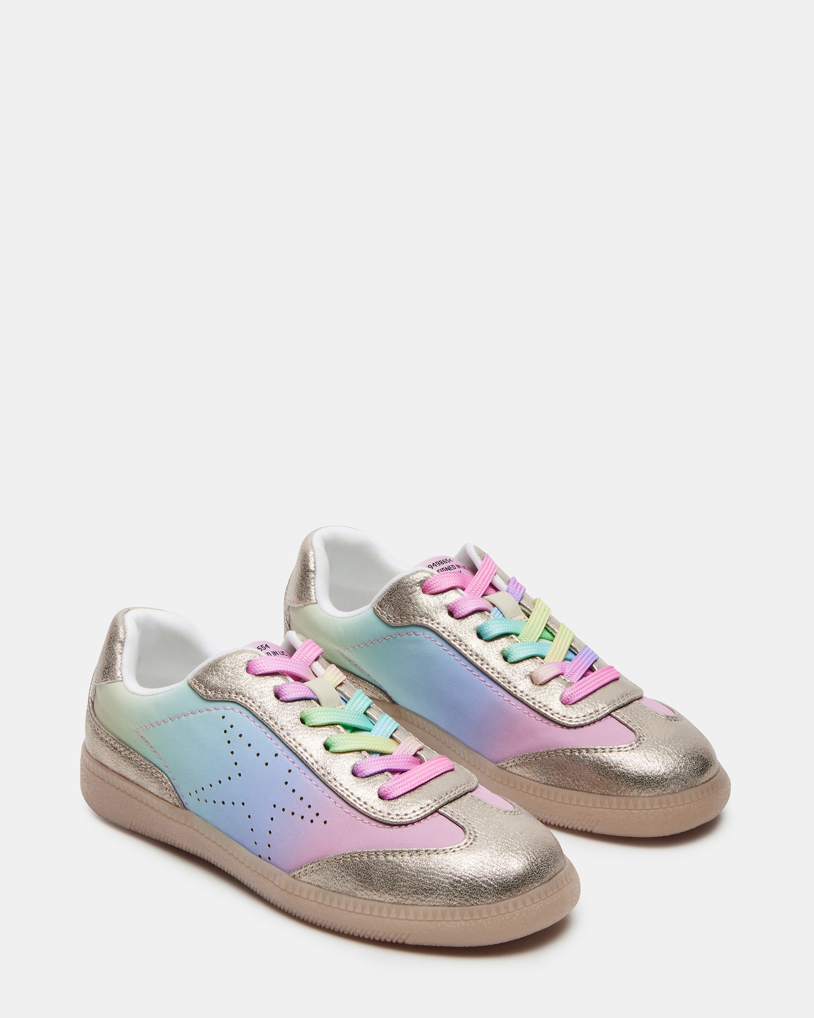 Side view of childrens shoes highlighting the gum sole and playful pastel colors, ideal for active kids