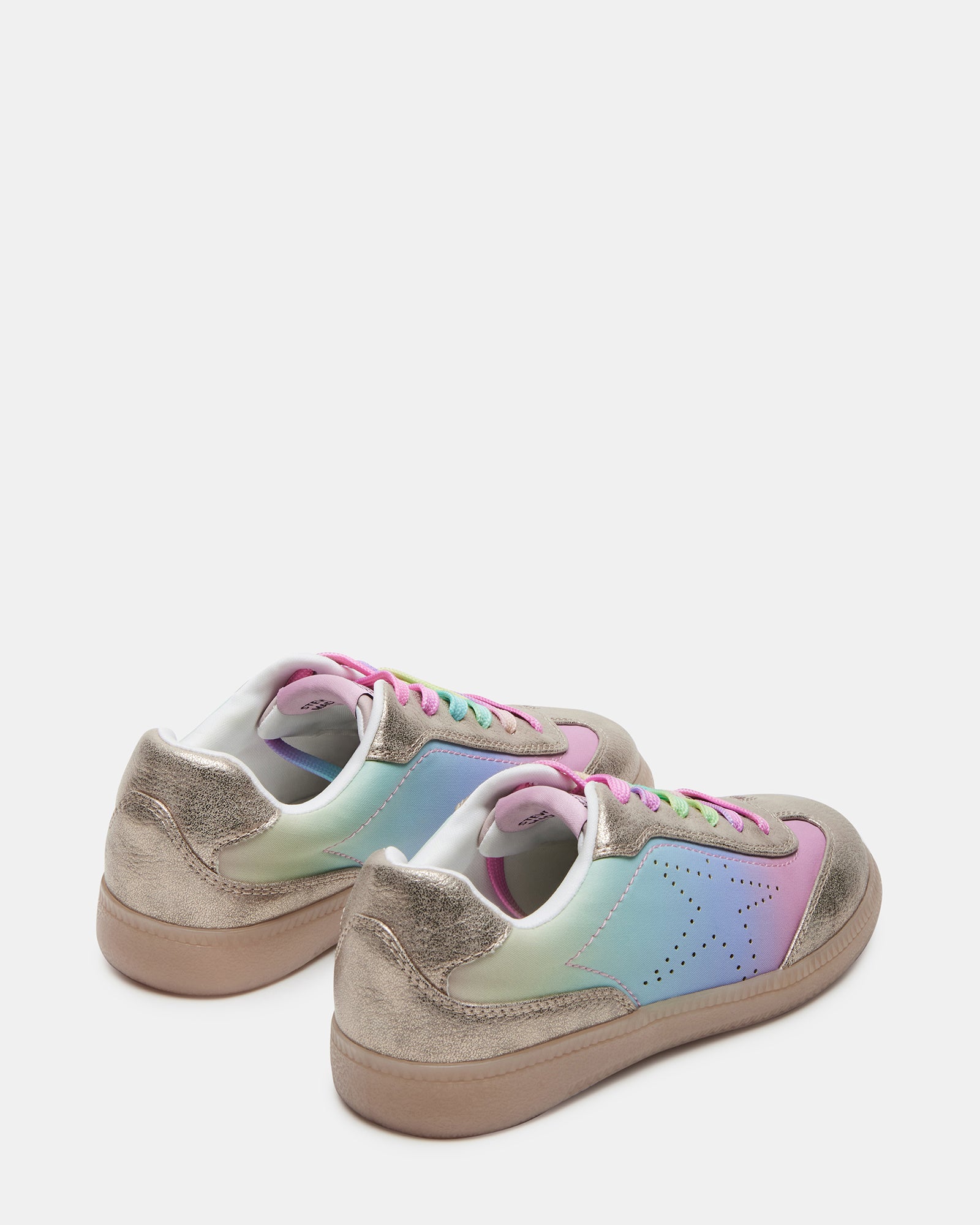 Side view of childrens shoes highlighting the gum sole and playful pastel colors, ideal for active kids
