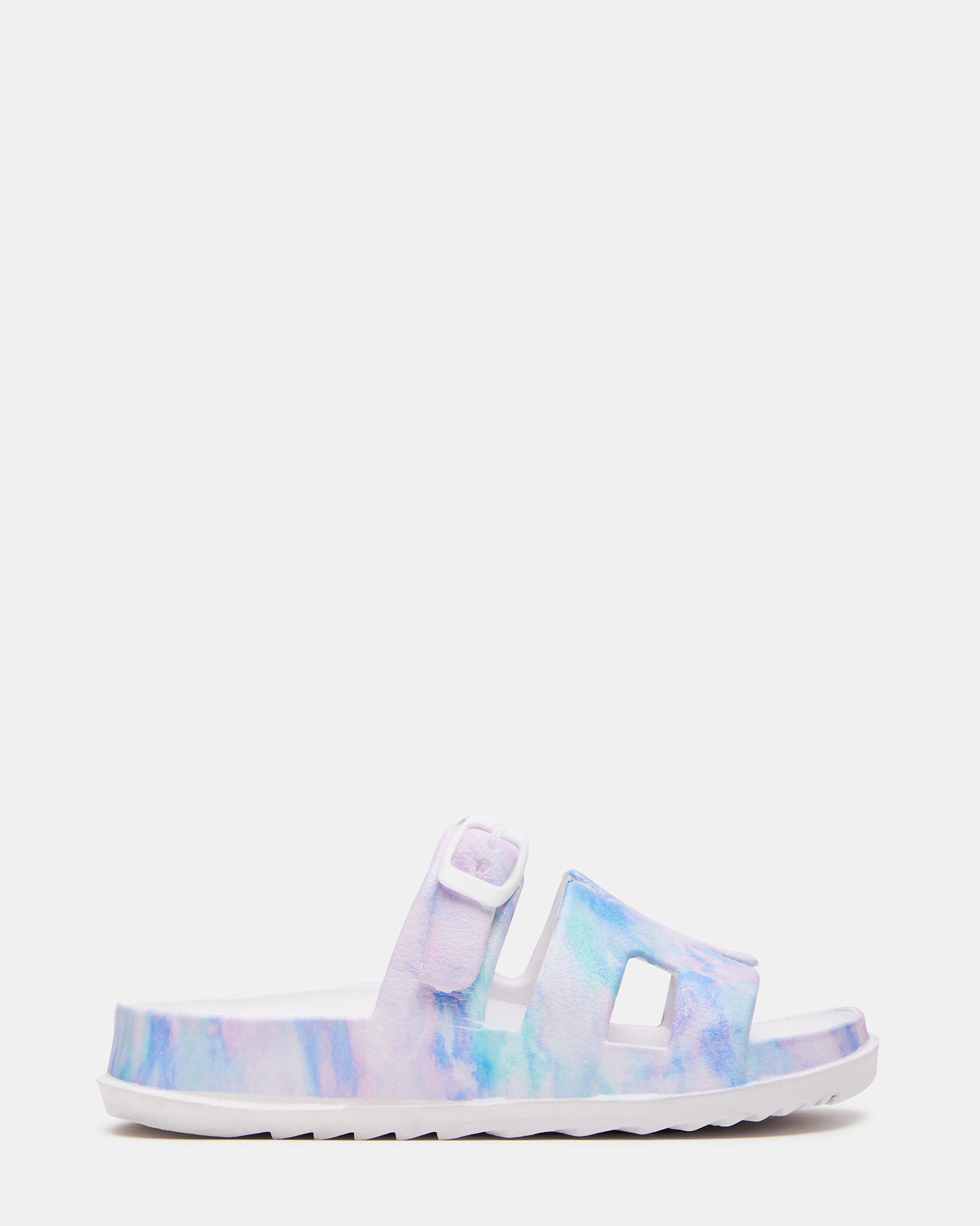 Close-up of Kids' Spirit Multi sandals highlighting textured sole and adjustable strap.