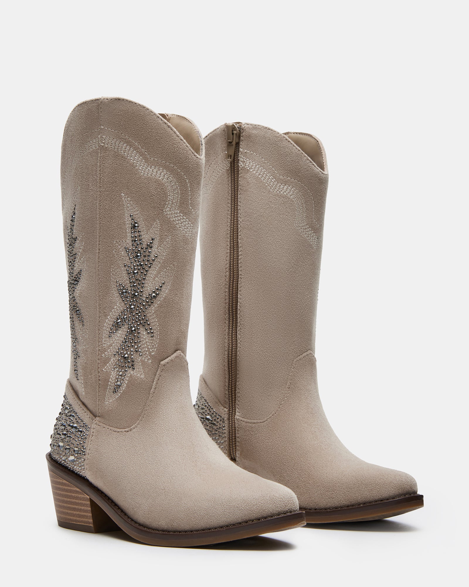 Side view of children’s cowgirl boots with pointed toe and block heel