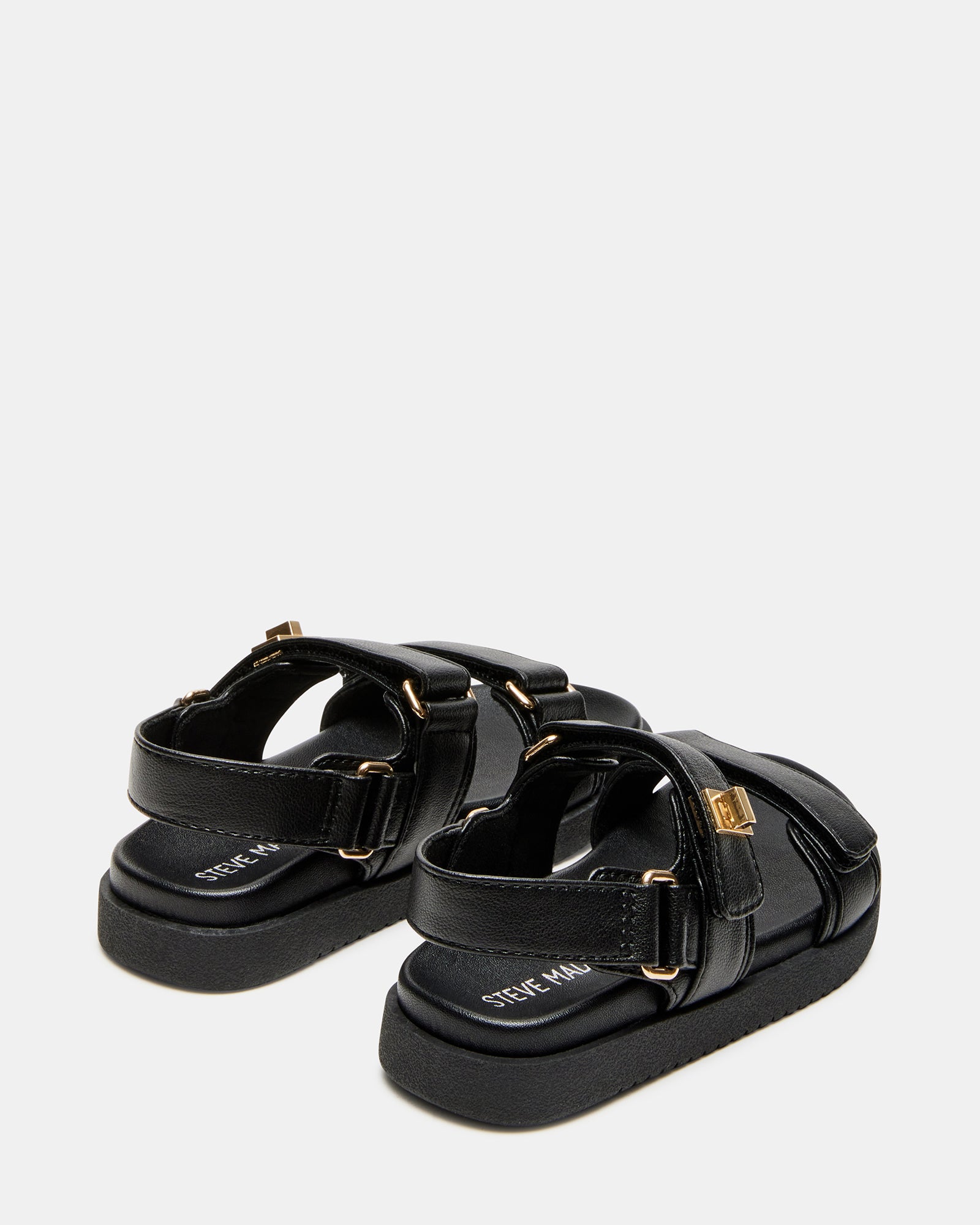 Top-down angle of Mona vegan sandals highlighting Velcro straps and comfort sock