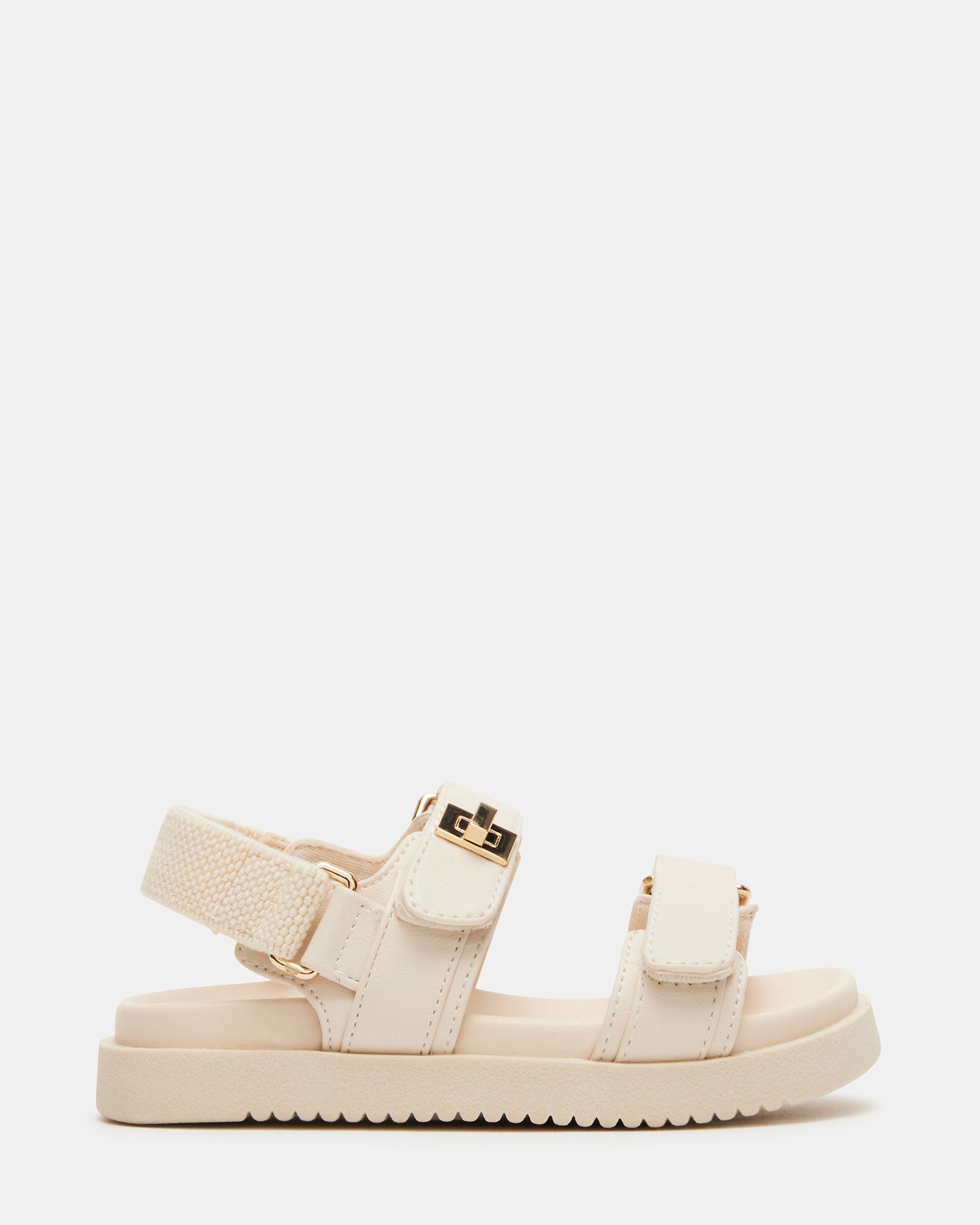 Toddler sandals featuring a secure slingback strap and Velcro closure.