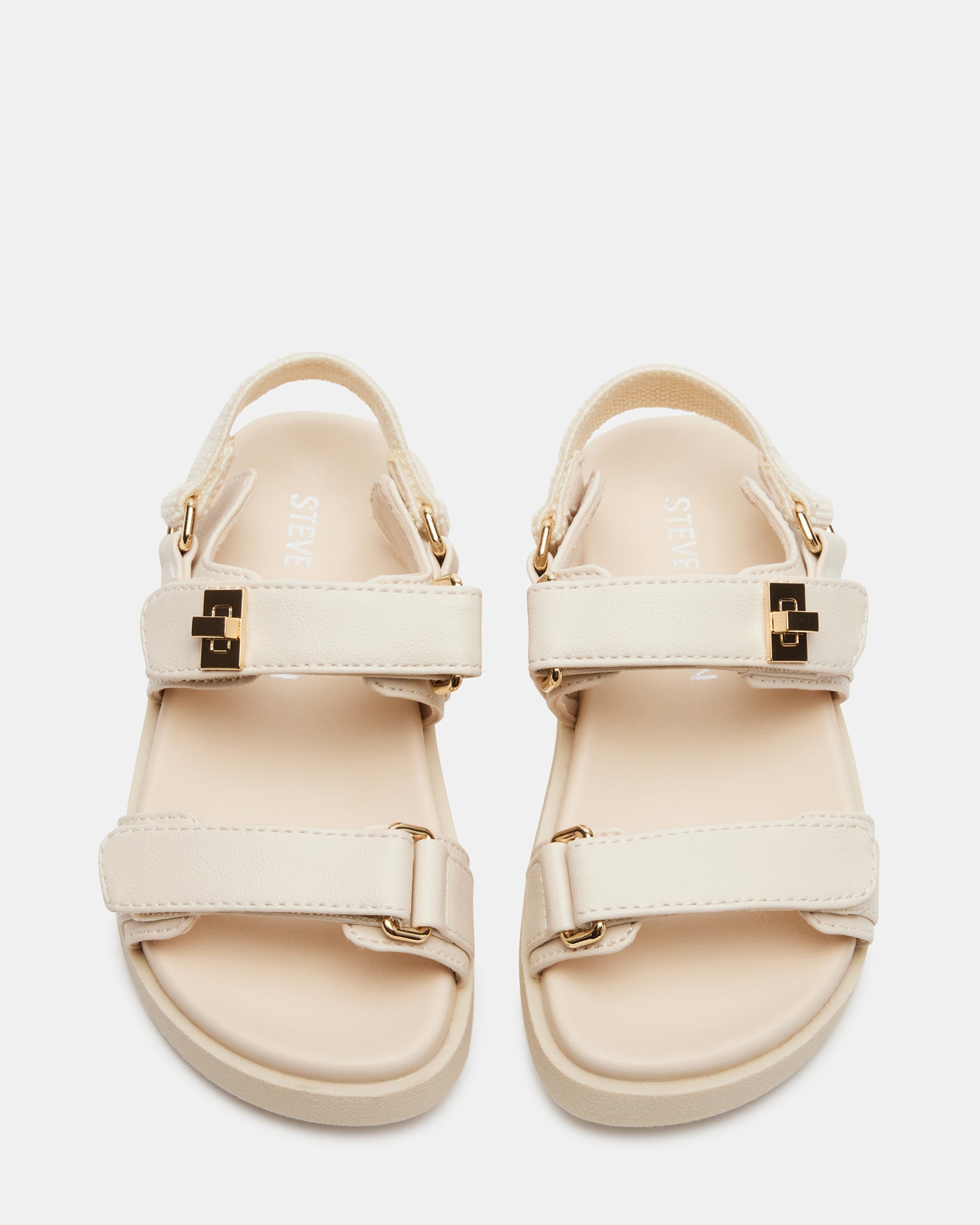 Toddler sandals featuring a secure slingback strap and Velcro closure.