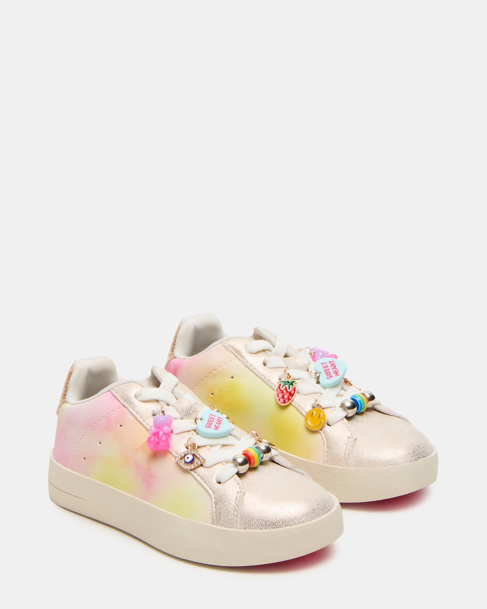 Top angle showing lace-up baby boy shoes with pastel tones