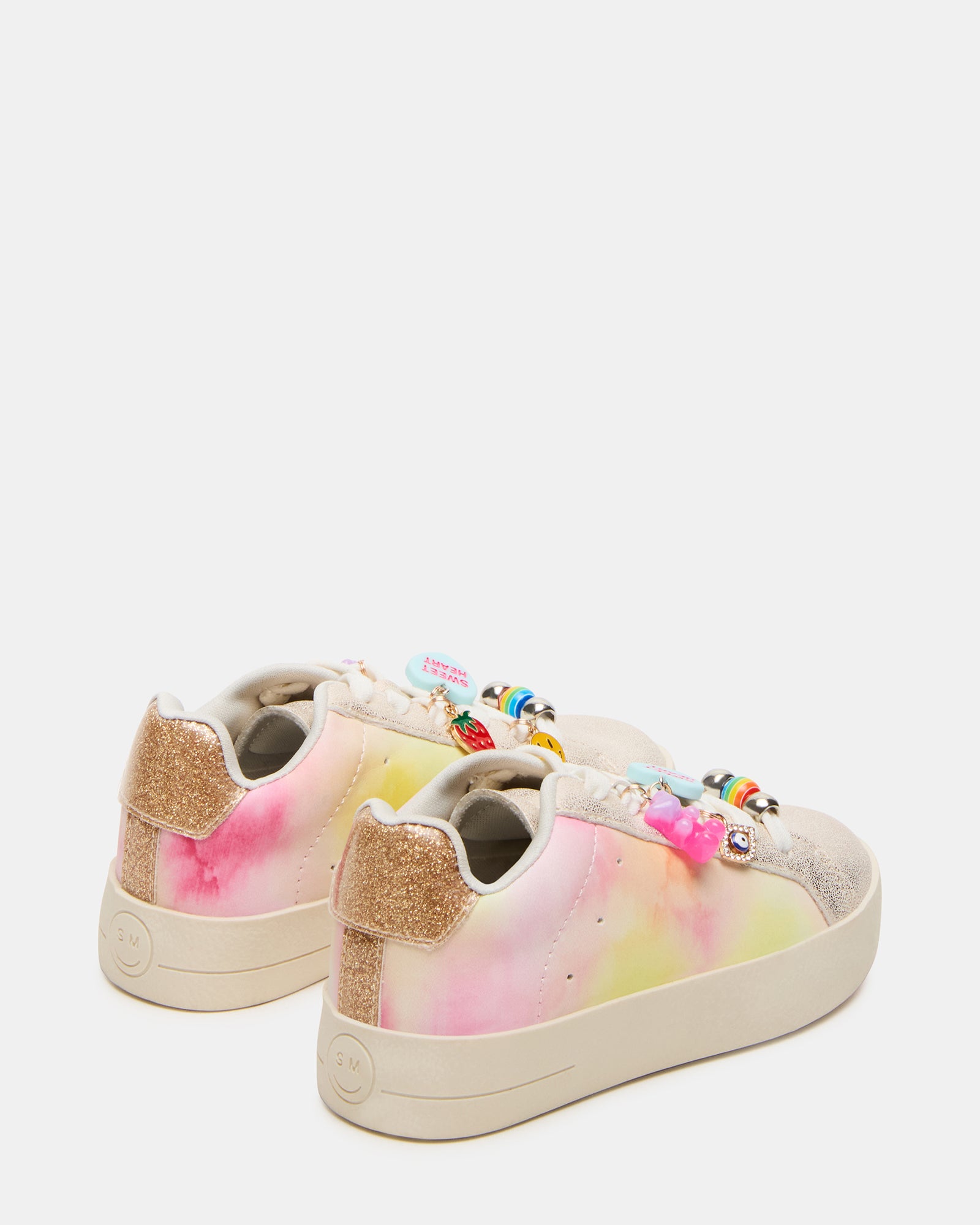 Top angle showing lace-up baby boy shoes with pastel tones