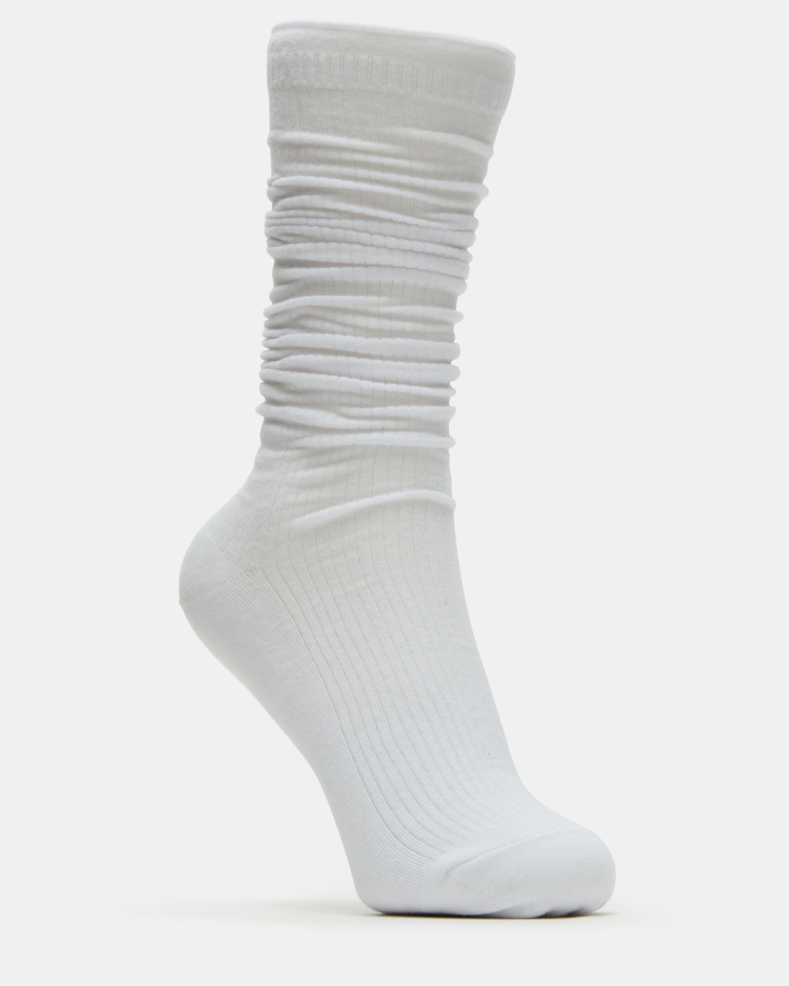 Athletic socks crew displayed flat for texture detail and style contrast