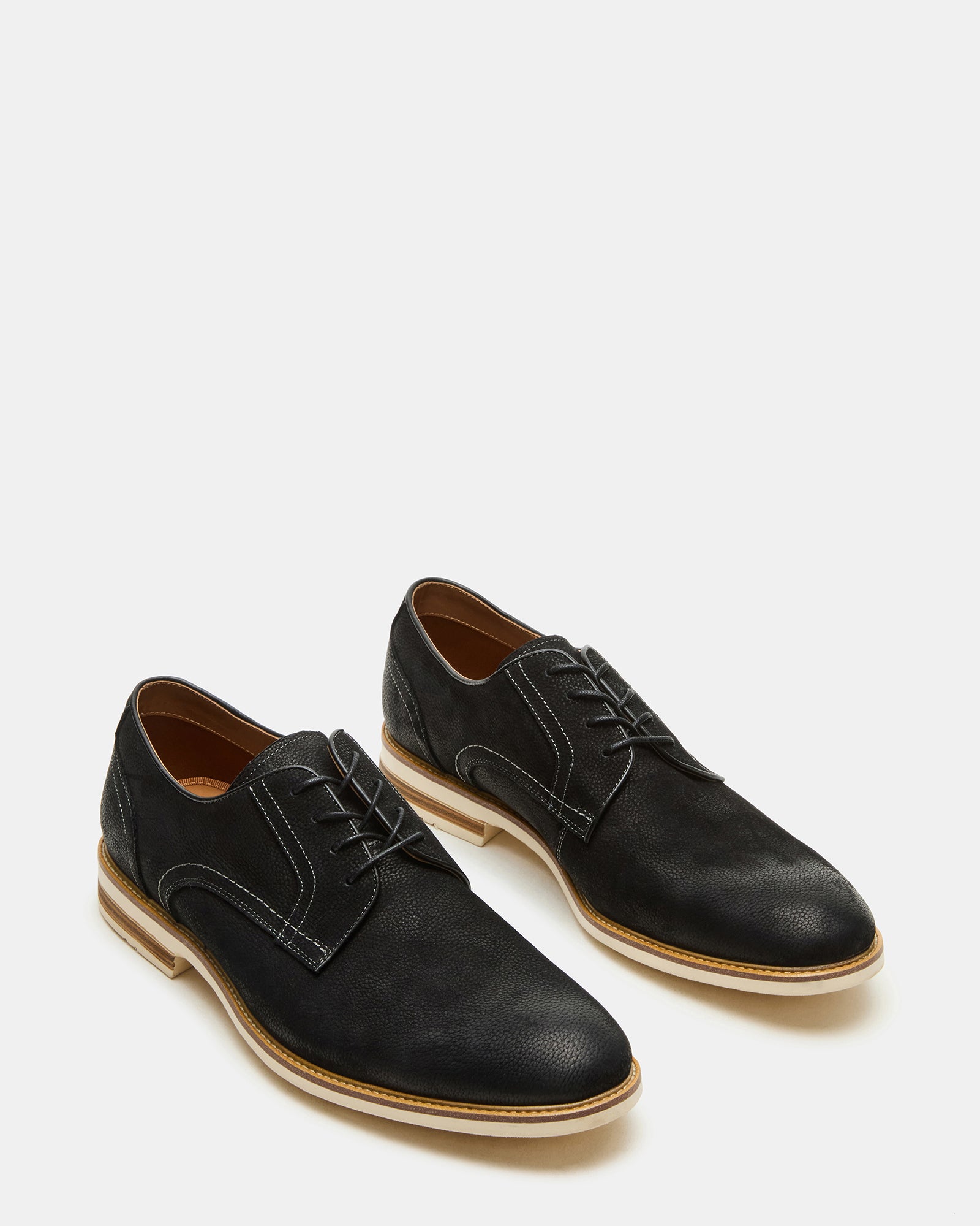 Close-up of the nubuck texture on Alvarez black dress shoes.