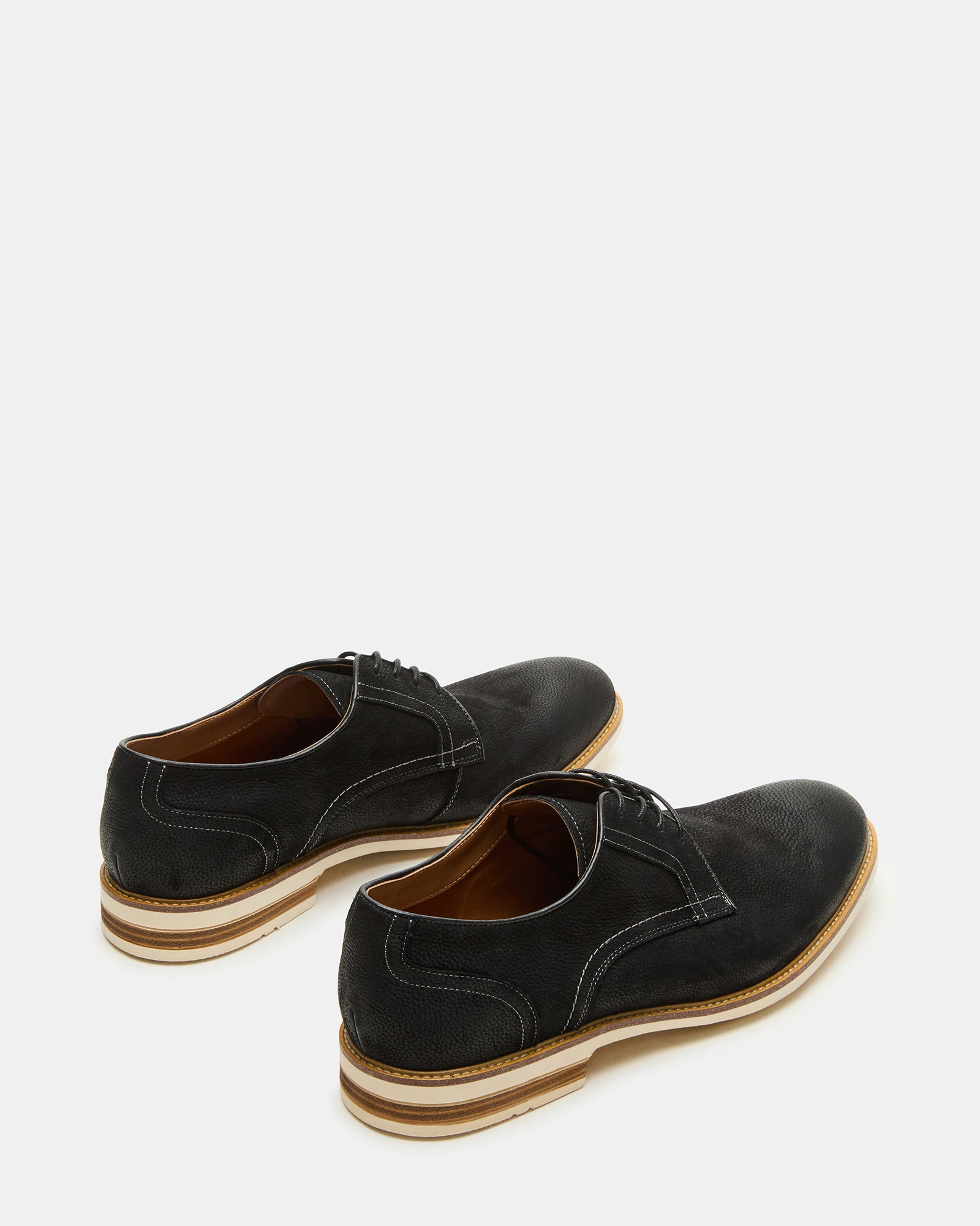 Close-up of the nubuck texture on Alvarez black dress shoes.