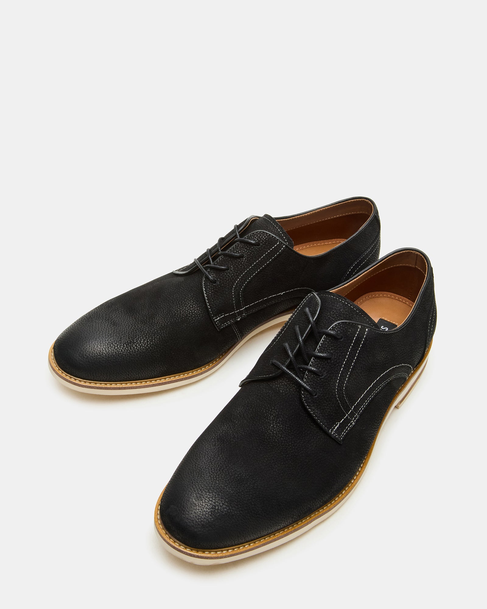 Side view of Alvarez black nubuck dress shoes with lace-up design.
