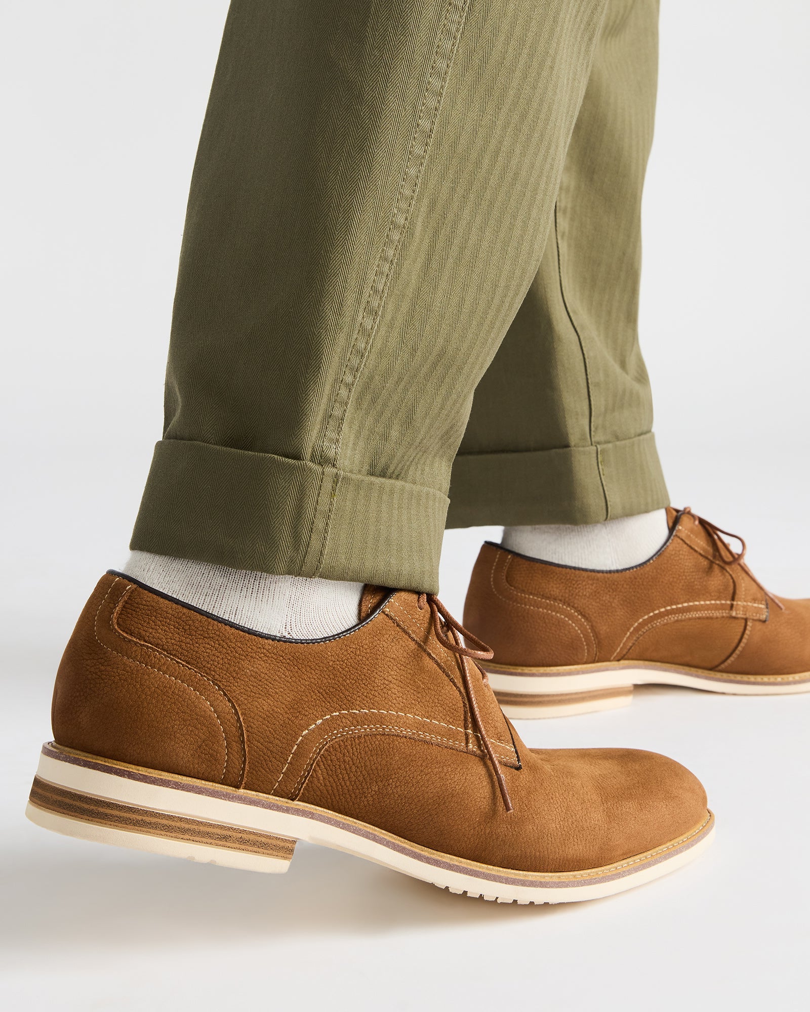 Top view of stylish mens dress shoes in tan nubuck, perfect for formal wear.