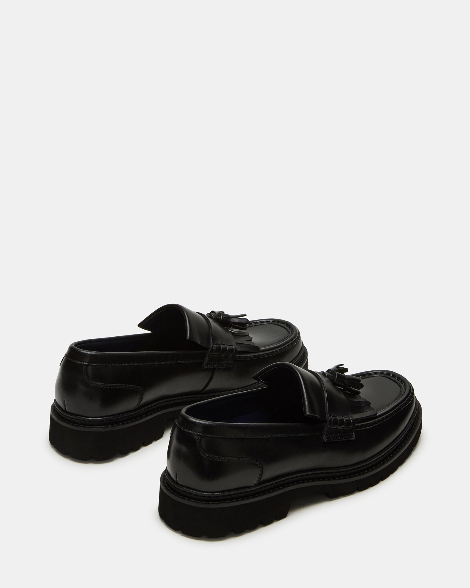 Back view of Arthus black leather loafers, highlighting quality craftsmanship.