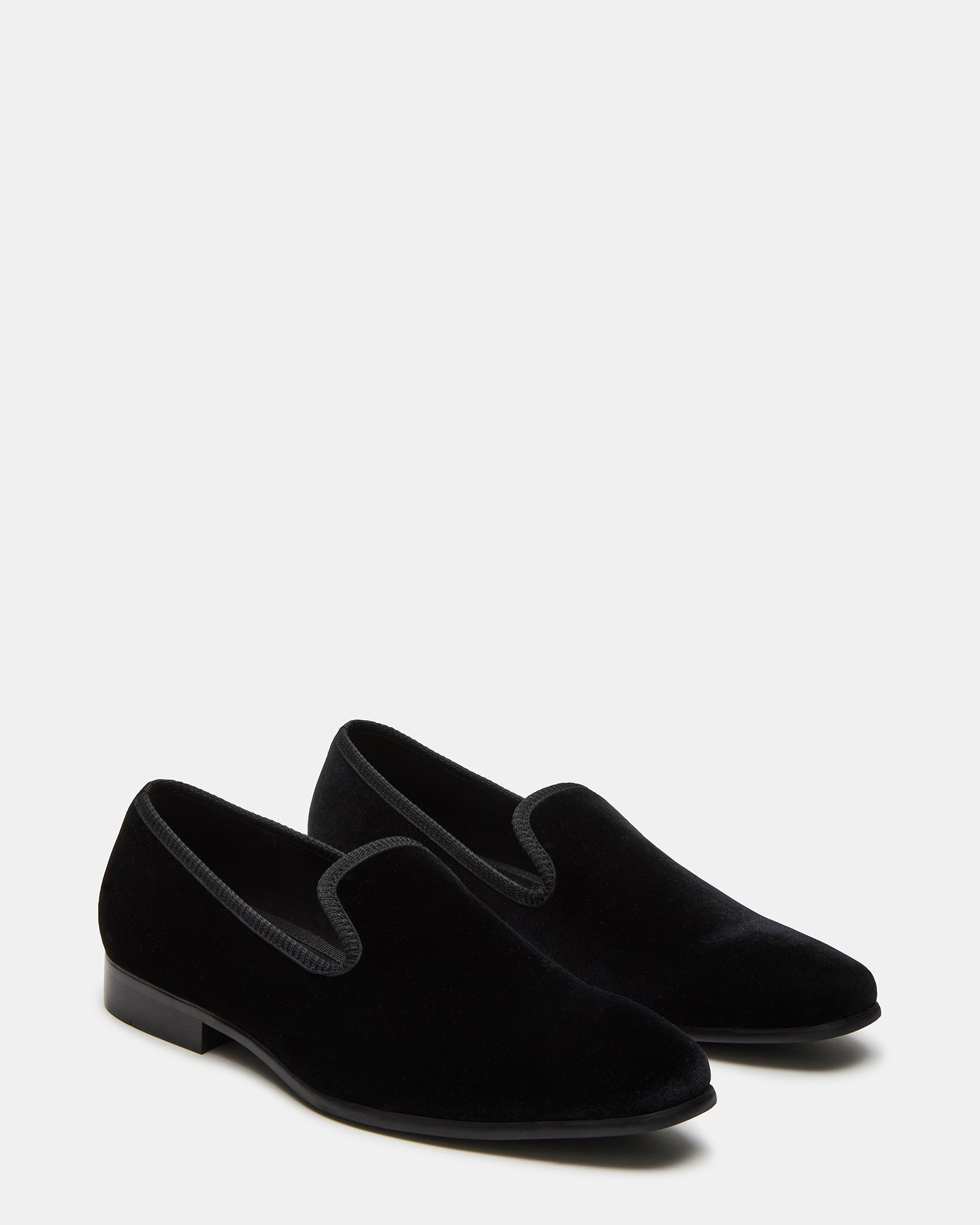 Mens slip-on shoes in black velvet, ideal for formal wear.