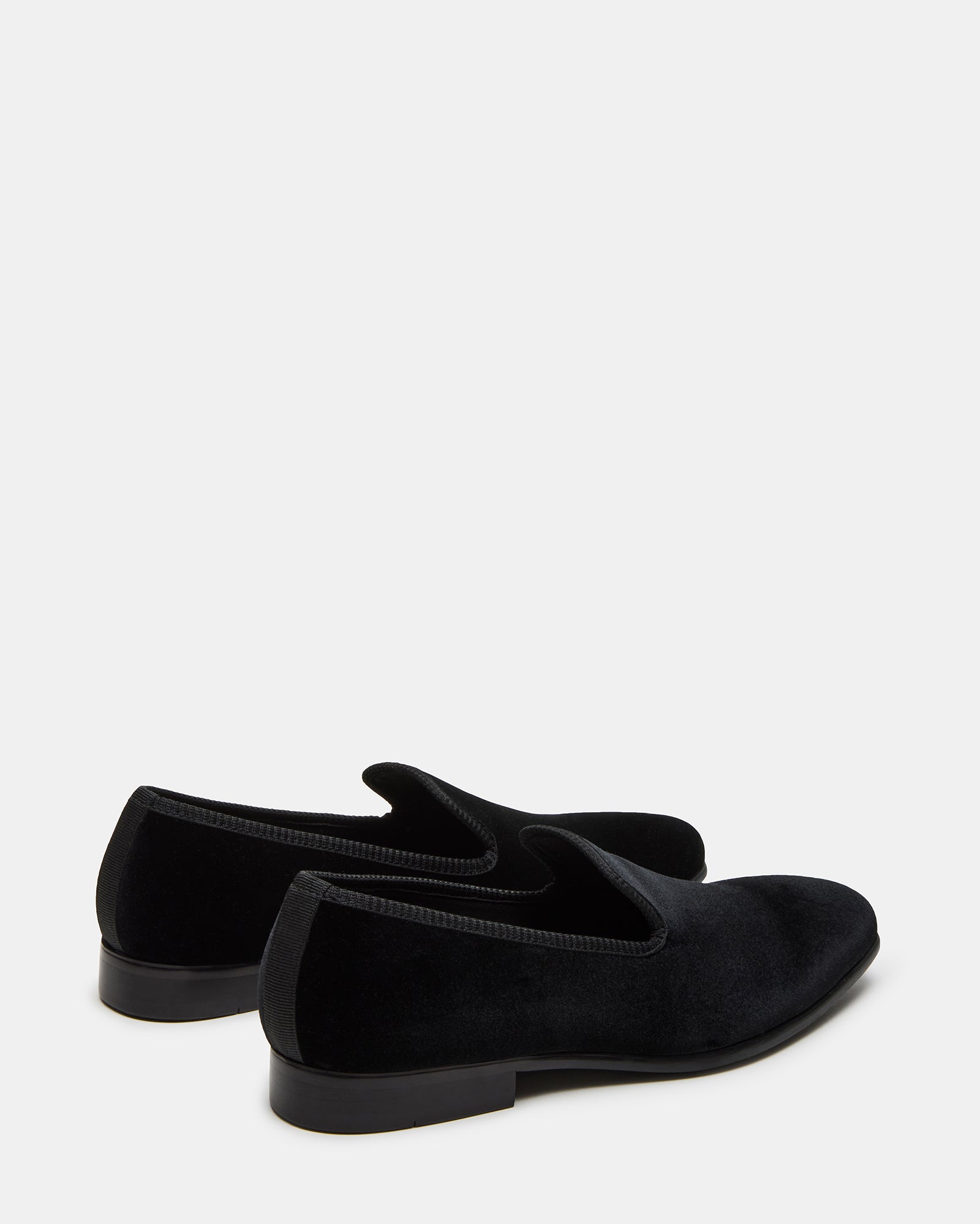Mens slip-on shoes in black velvet, ideal for formal wear.