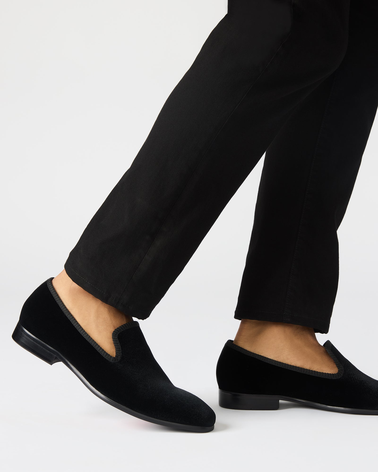 Close-up of Bannoch loafers, featuring soft velvet texture.
