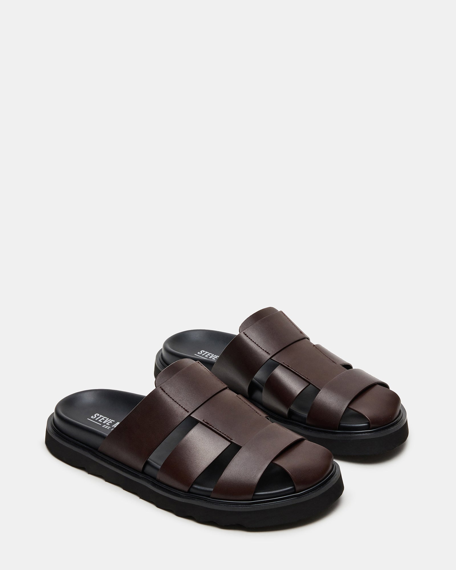 Side view of Blazet leather sandals highlighting rounded toe and sturdy construction