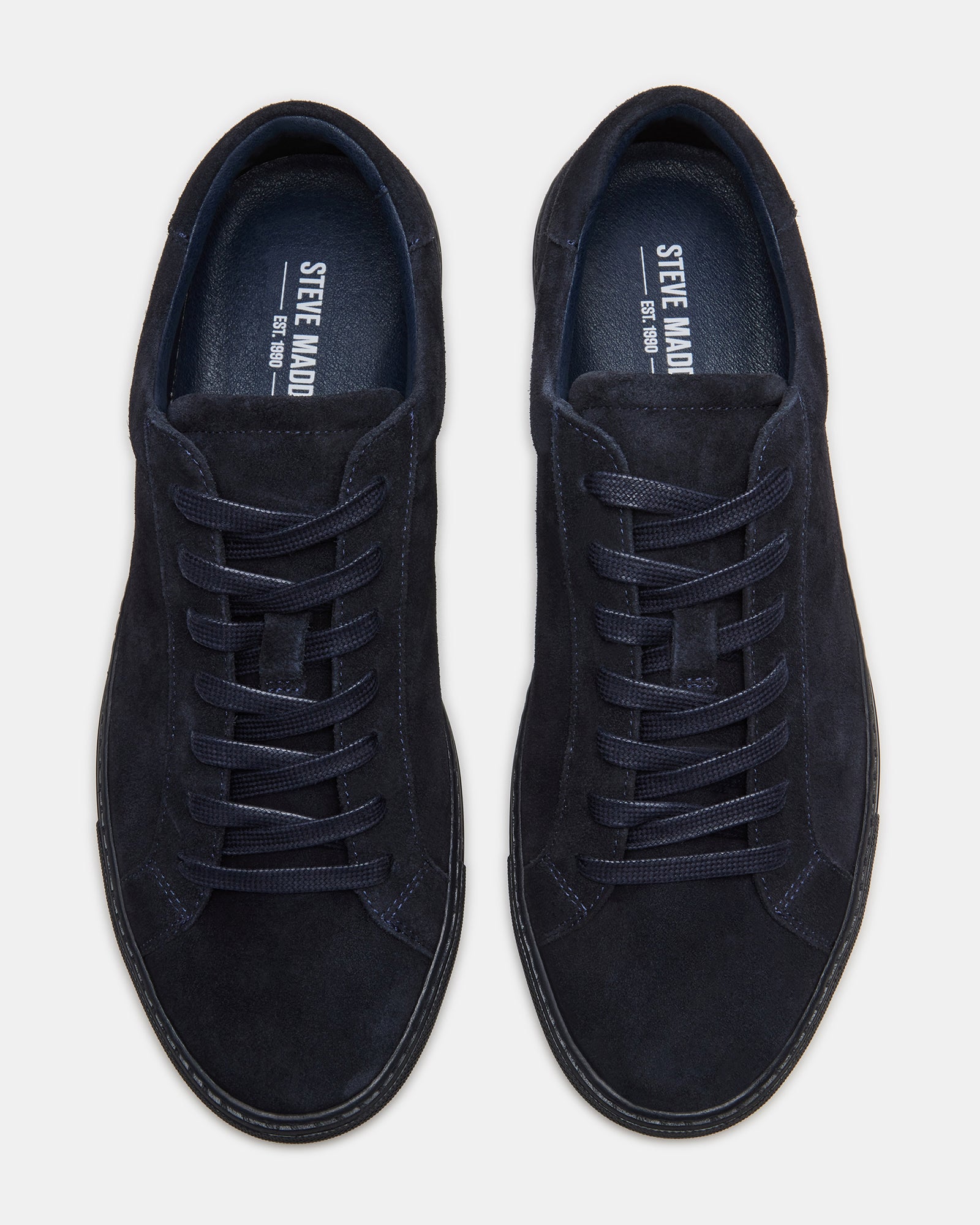 Bondd navy suede sneakers angled view, showing textured finish