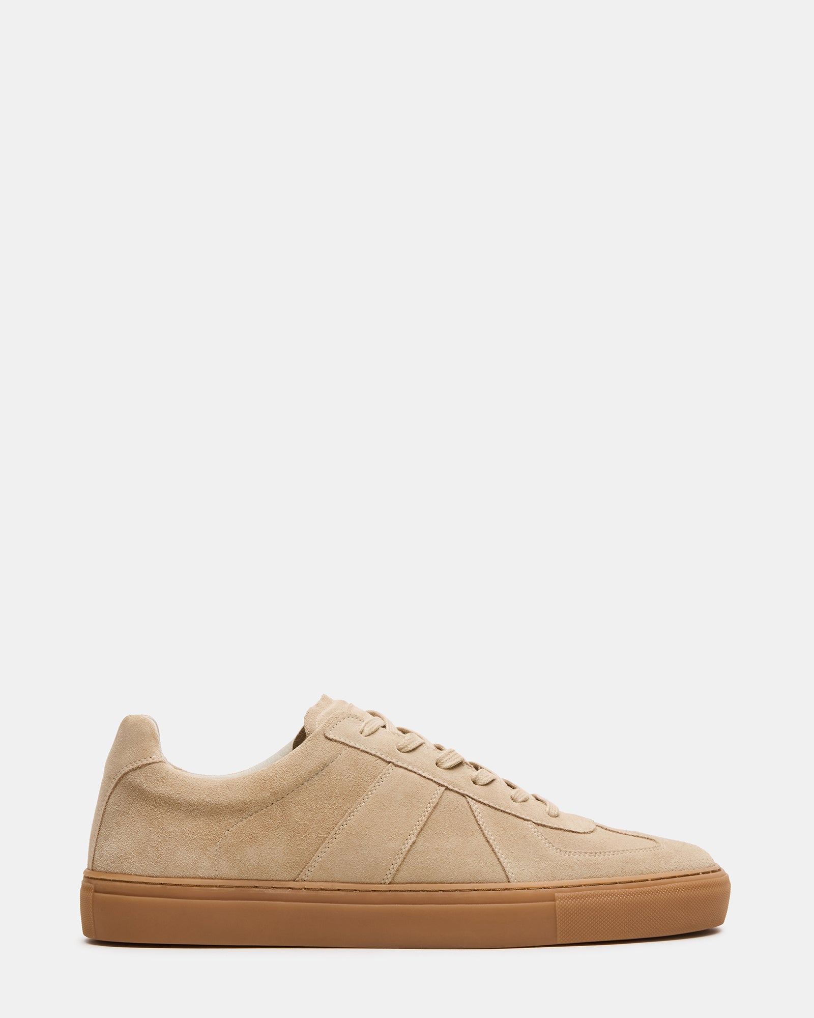 Brady Sand Suede Sneakers displayed from the side, emphasizing the sleek design.
