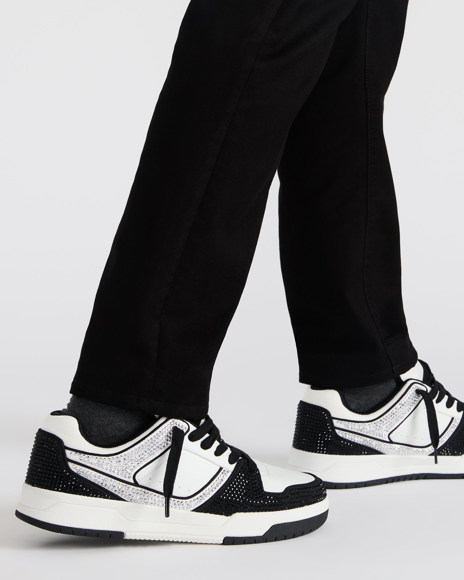 Close-up of the stone-detailed leather upper on these comfortable sneakers