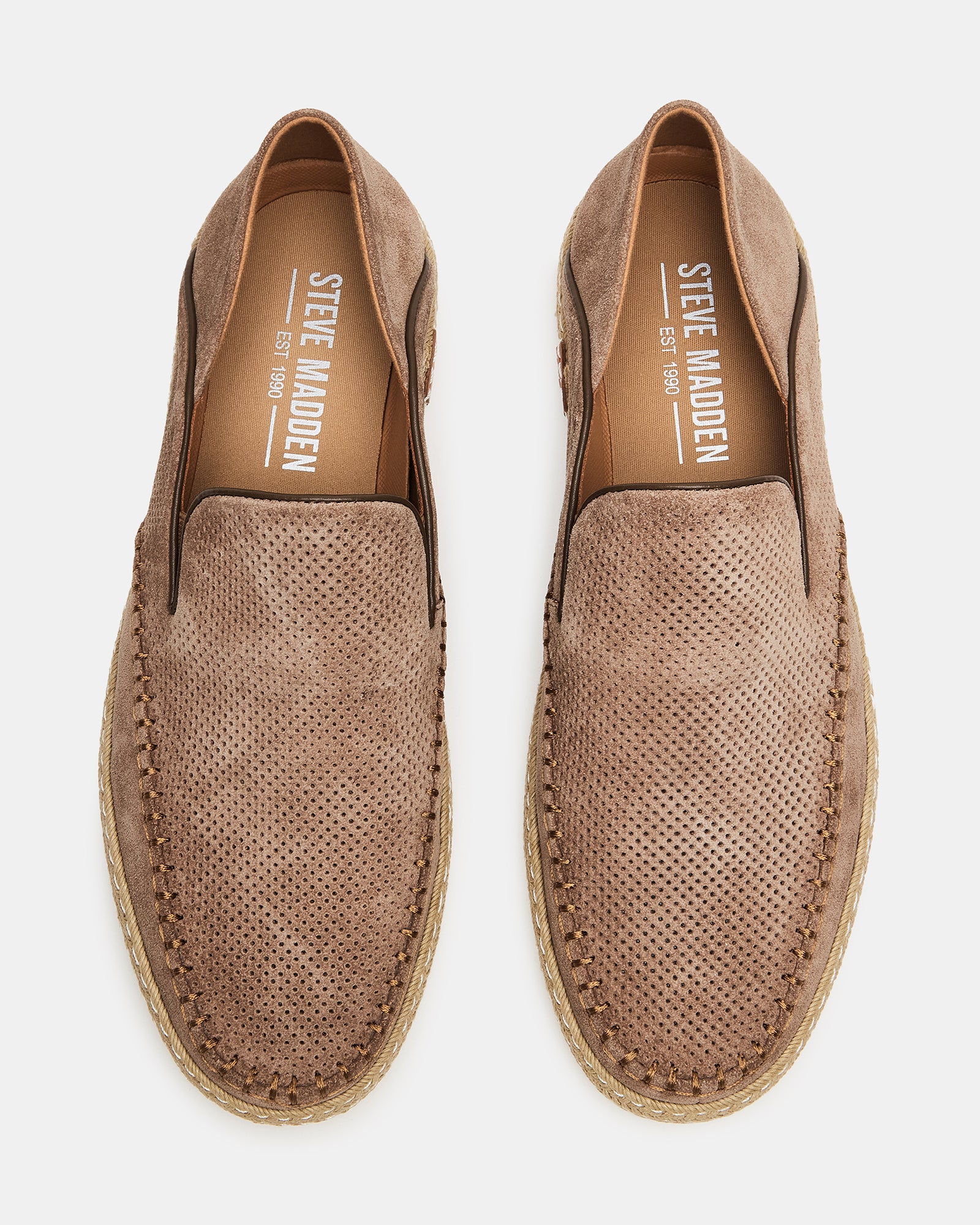 Caydenn suede loafers in tobacco brown, styled with rolled jeans for a casual look