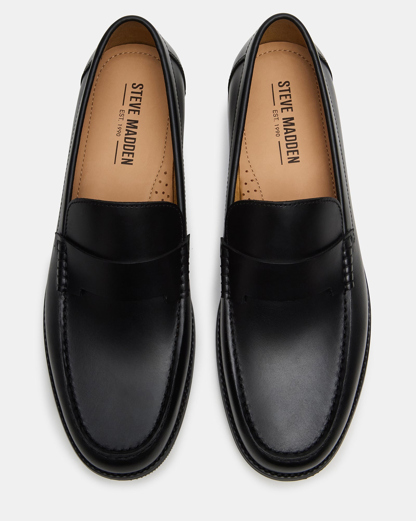 Top angle showing leather shoes with textile lining, styled for office wear
