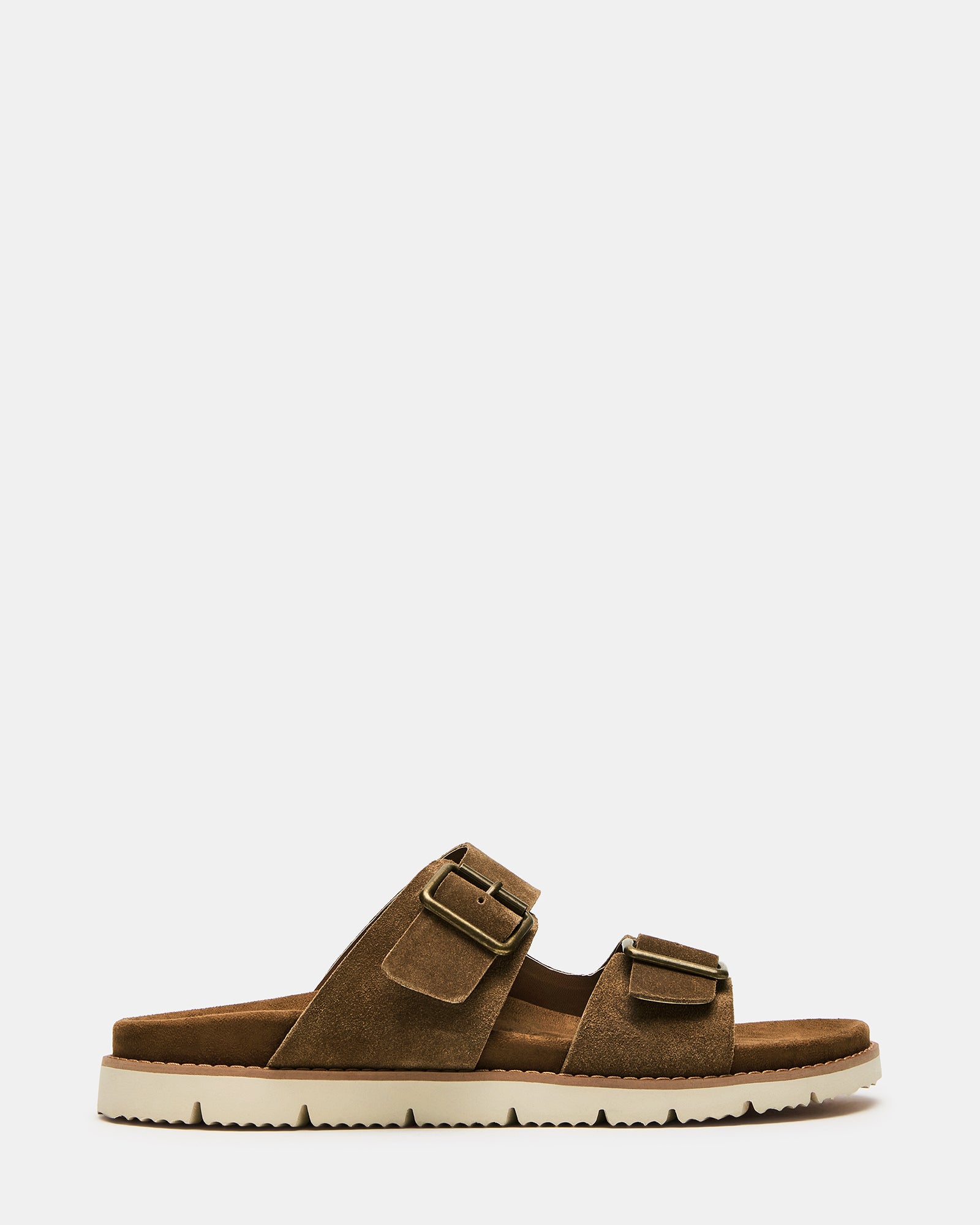 Corban slide sandals in suede with buckles, side view