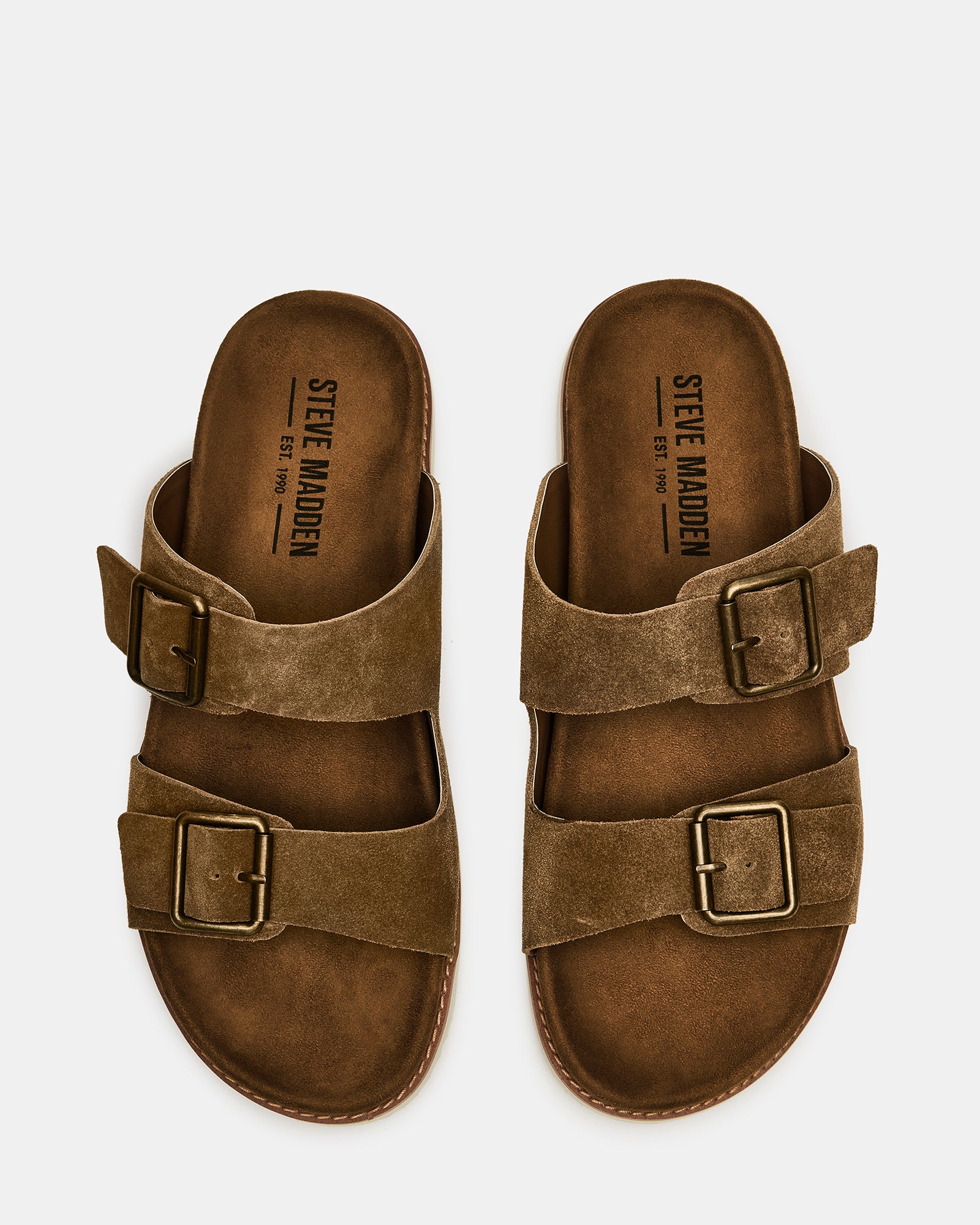 Corban slide sandals in suede with buckles, side view