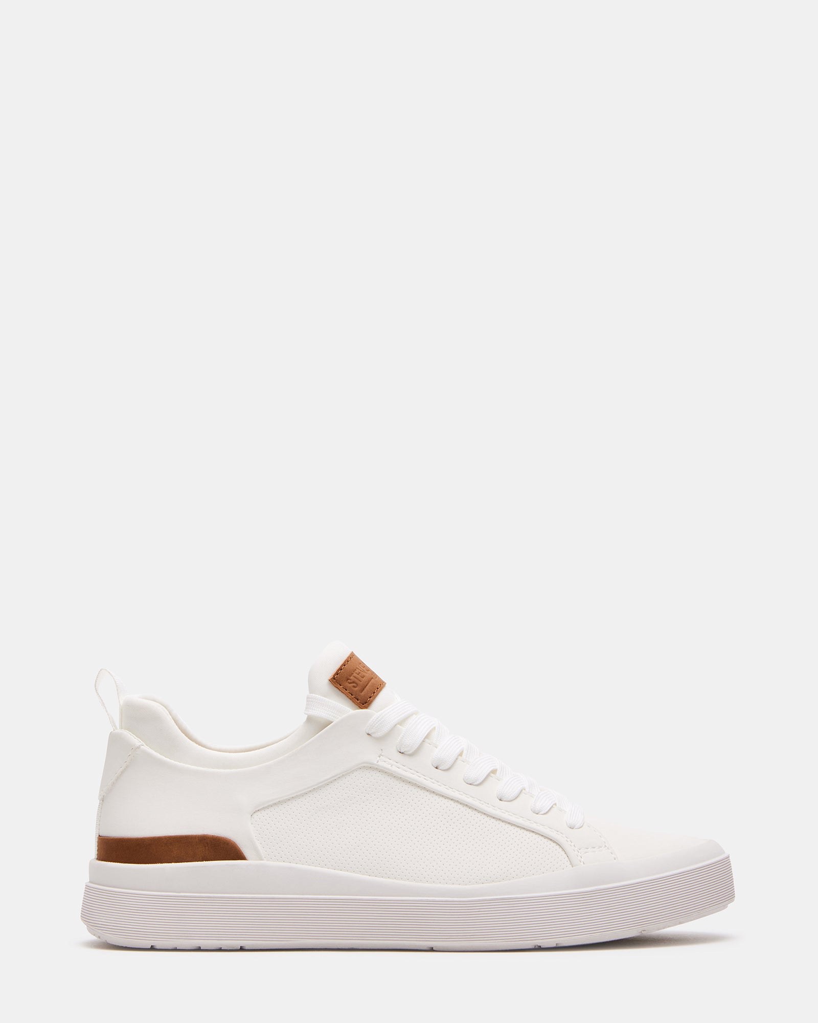 Elevate low-top white sneakers with a sleek design