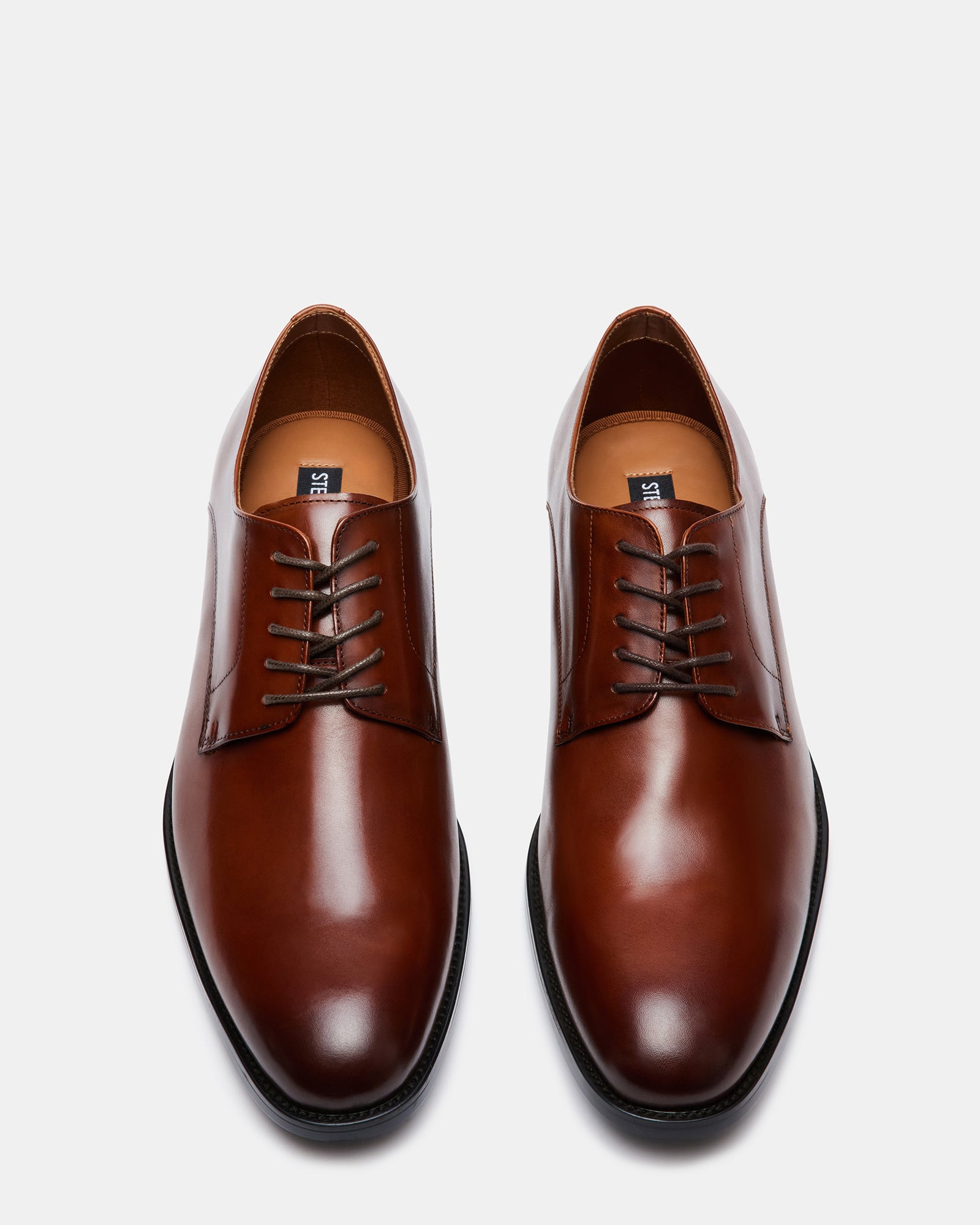 Styled outfit featuring the tan leather derby shoes with dress pants
