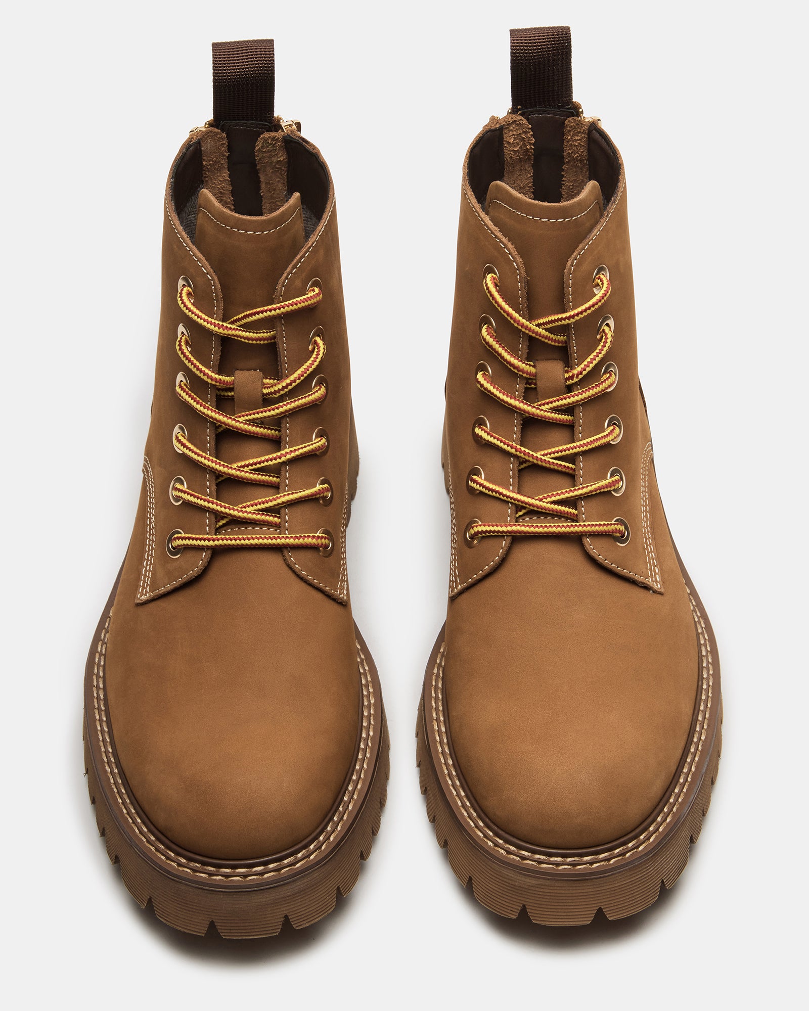 Front view of Fintan Wheat Nubuck Lace-Up Boots showcasing the lace-up design.