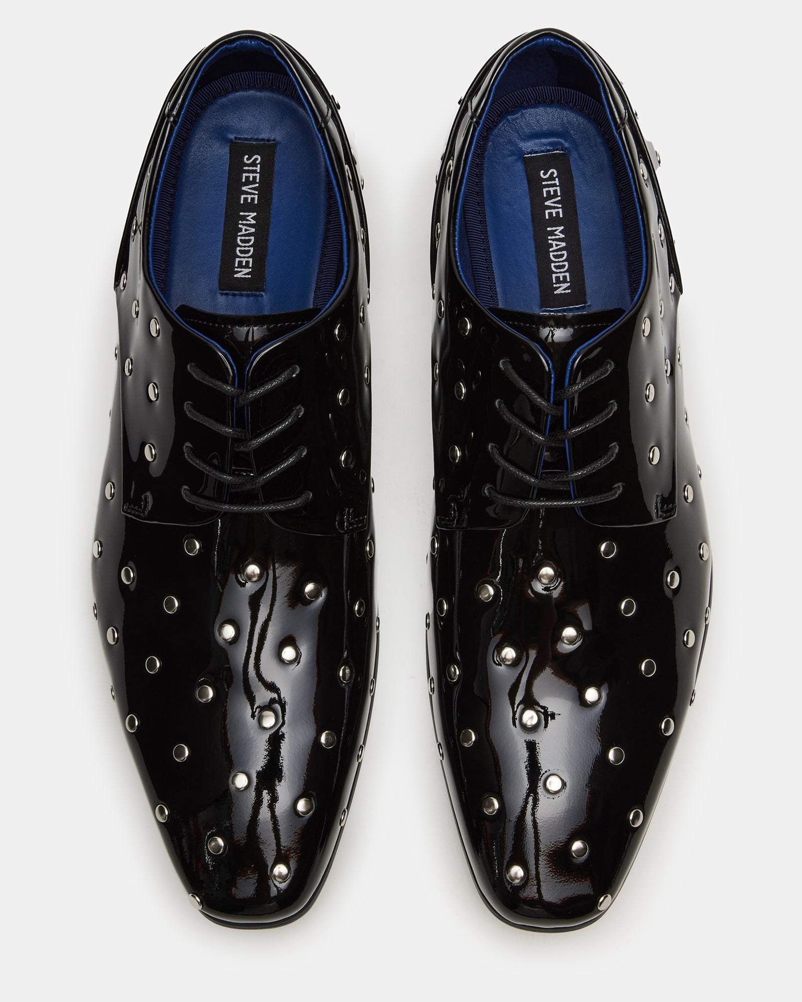Black patent leather dress shoes for men, angled view