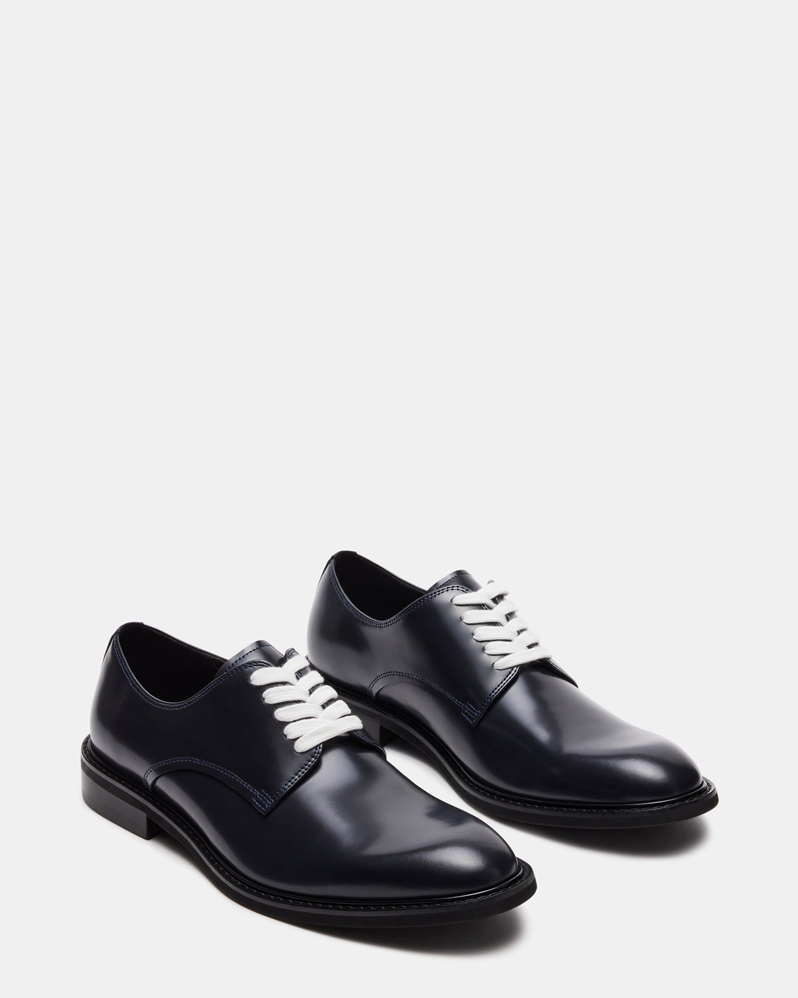 Hadar navy blue leather dress shoes front view with lace detail