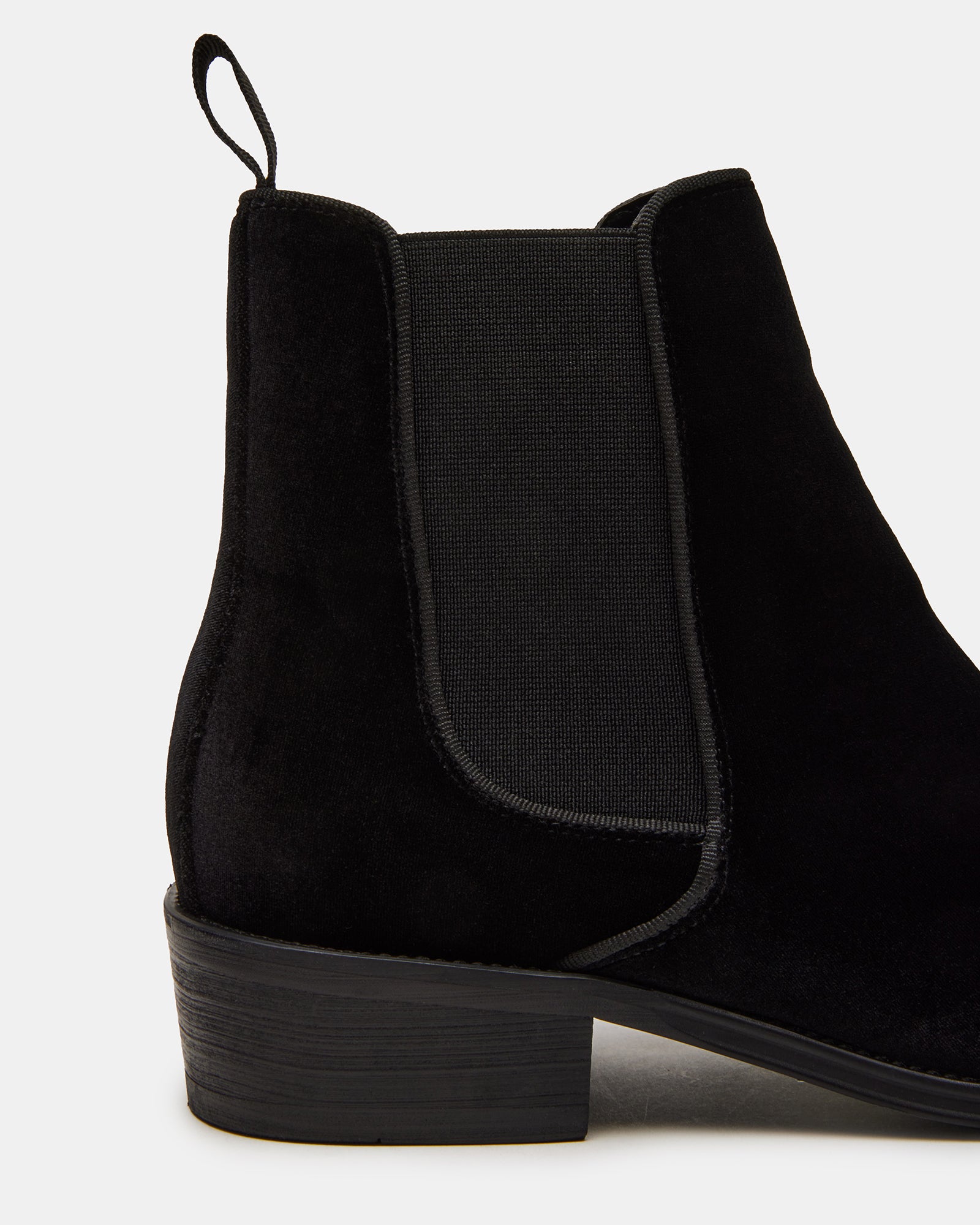 Styled outfit featuring HAMLIN velvet Chelsea boots with jeans and a blouse