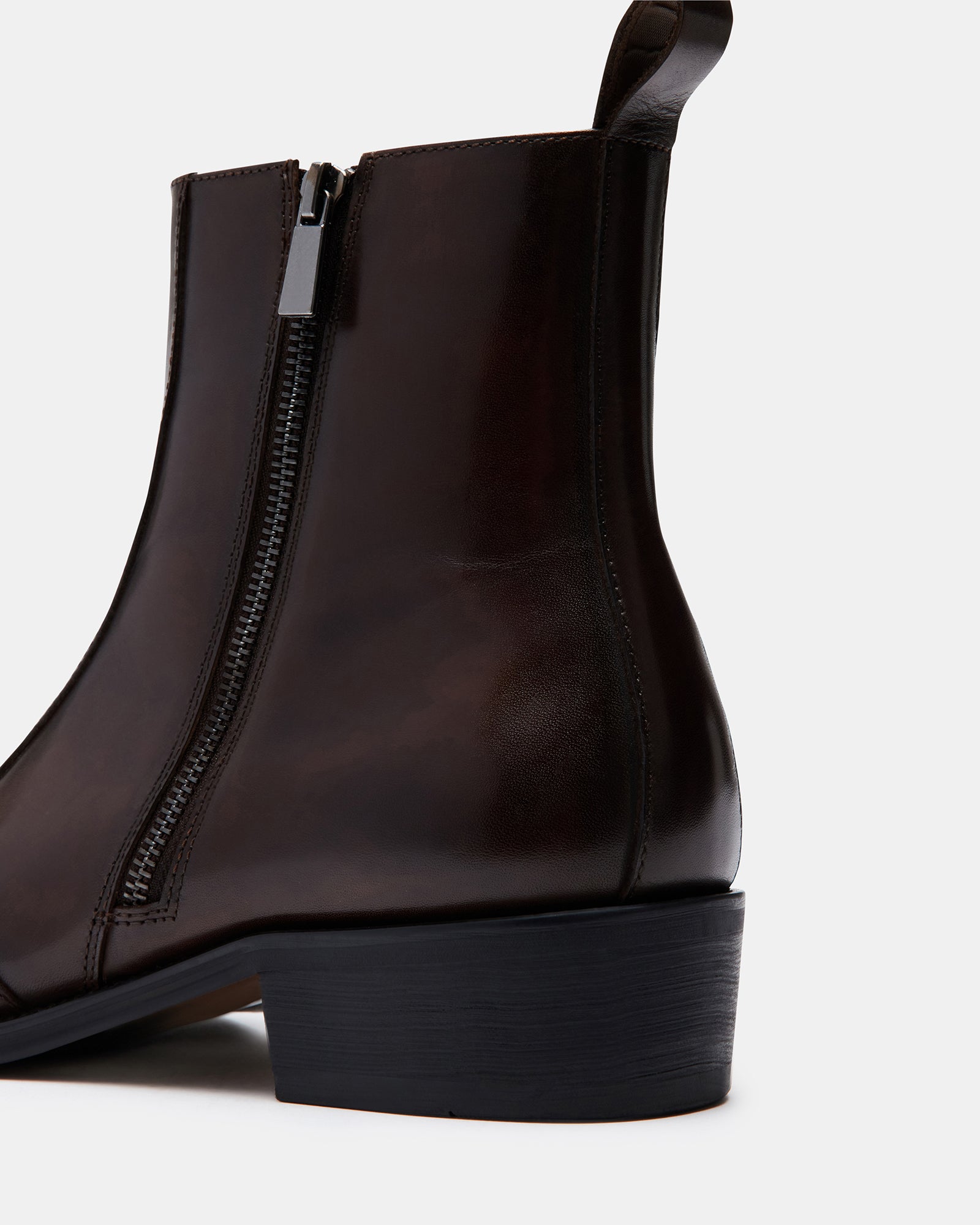 Front view of Haynes brown leather dress boots showcasing the polished finish.