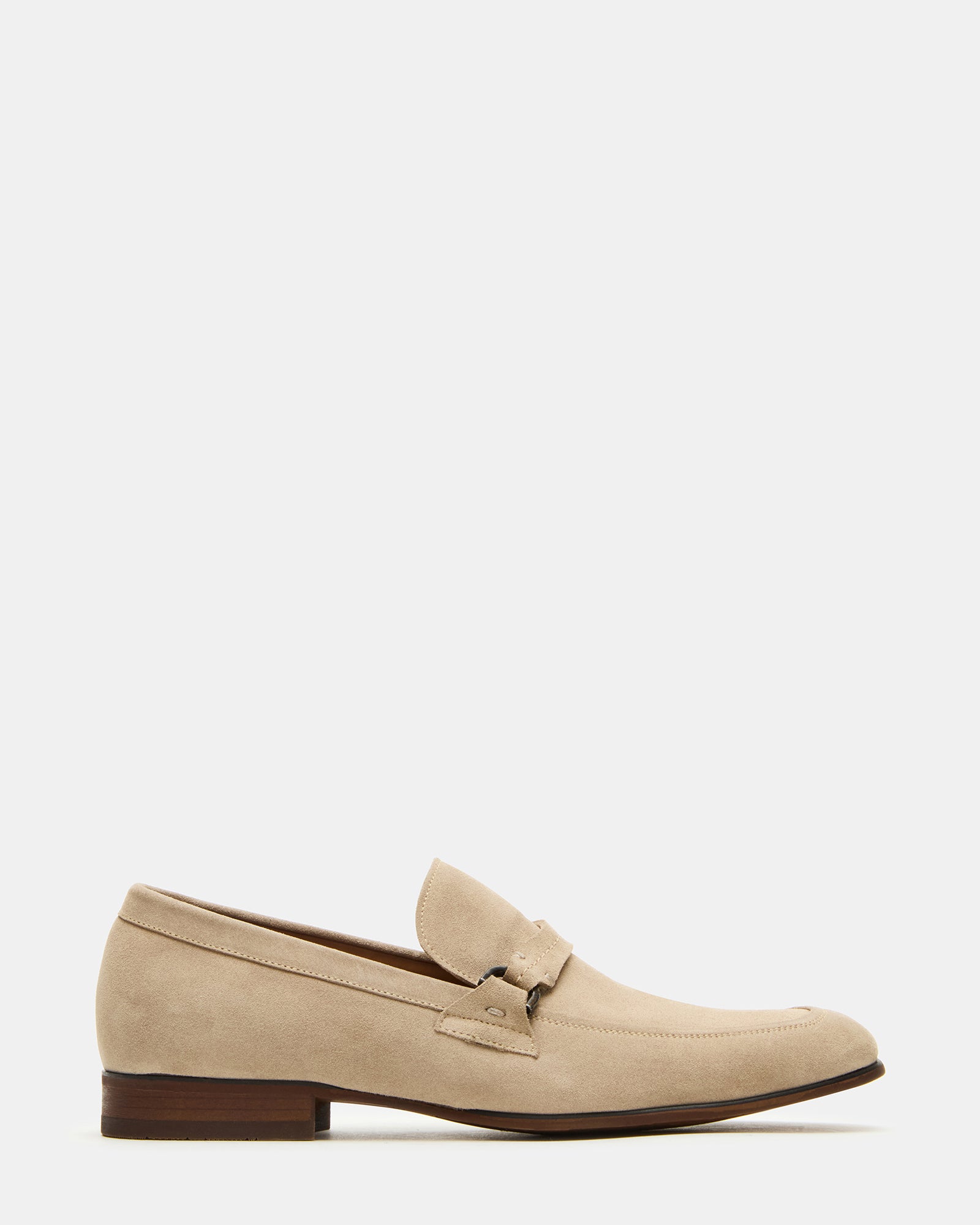 Close-up of HEROLF men's suede loafers showing texture and square toe design