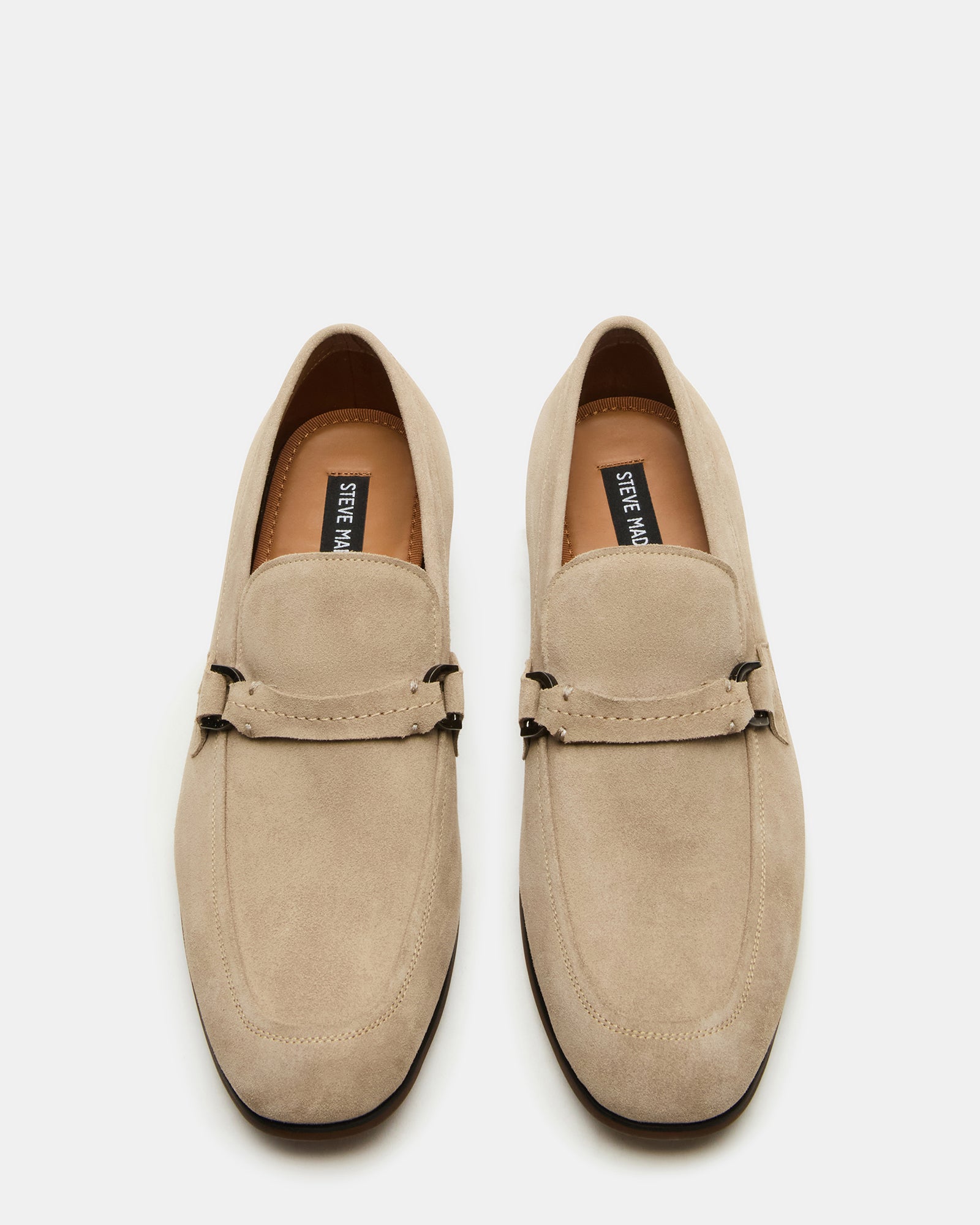 Close-up of HEROLF mens suede loafers showing texture and square toe design