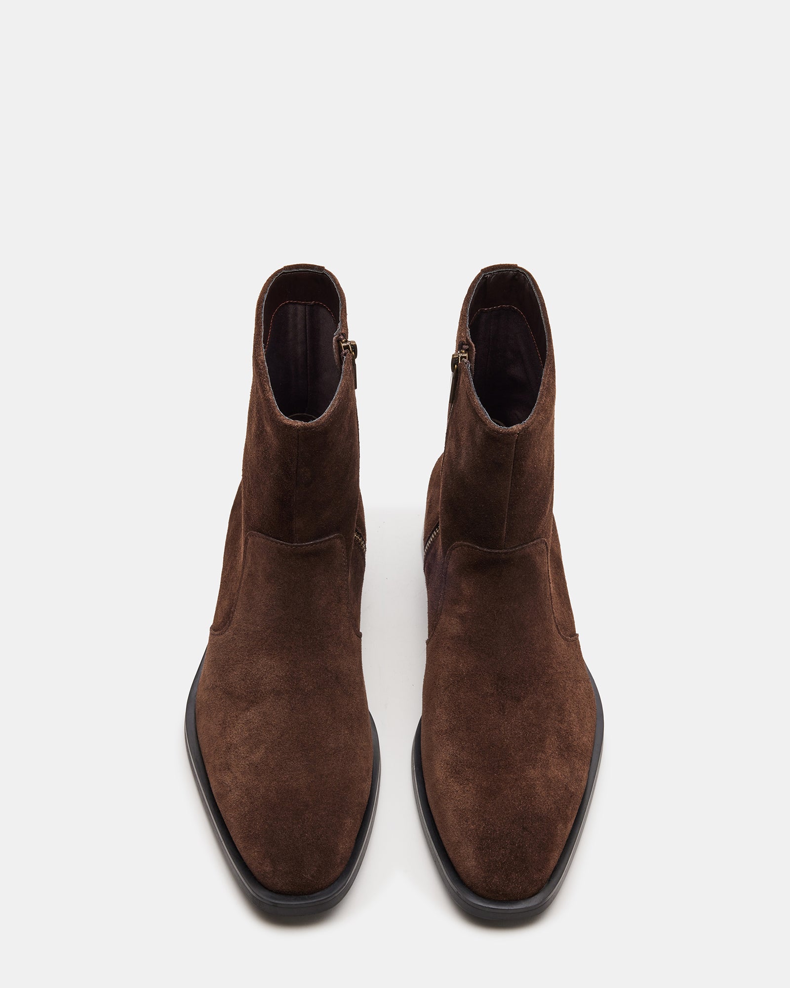 Kanna womens brown suede boots from the side, highlighting the sleek design and pull-on feature.