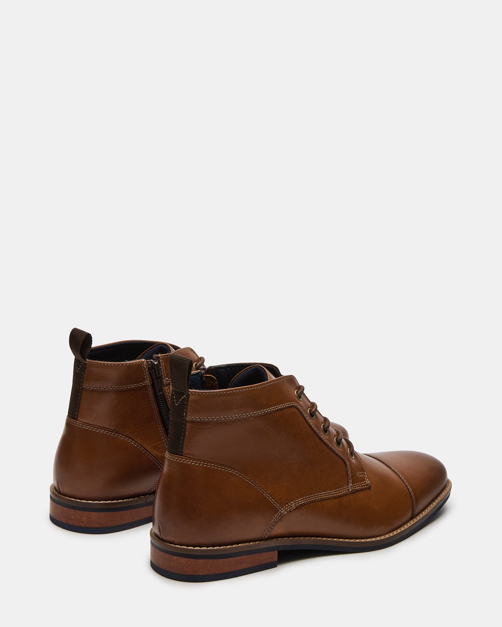 Rear angle of mens work boots with textured sole for added traction