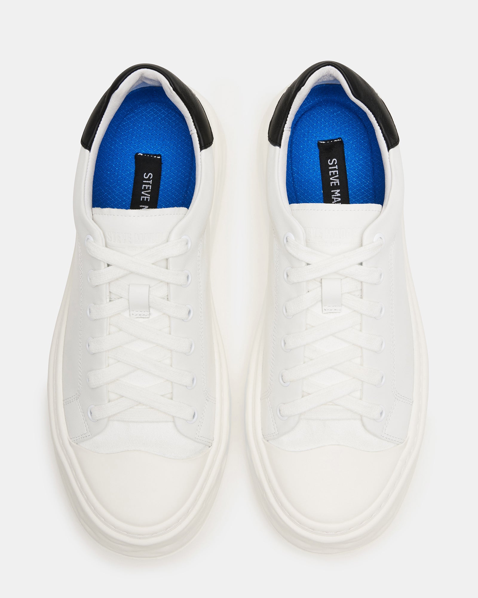 Side view of Macrae mens white leather sneakers designed for comfort.