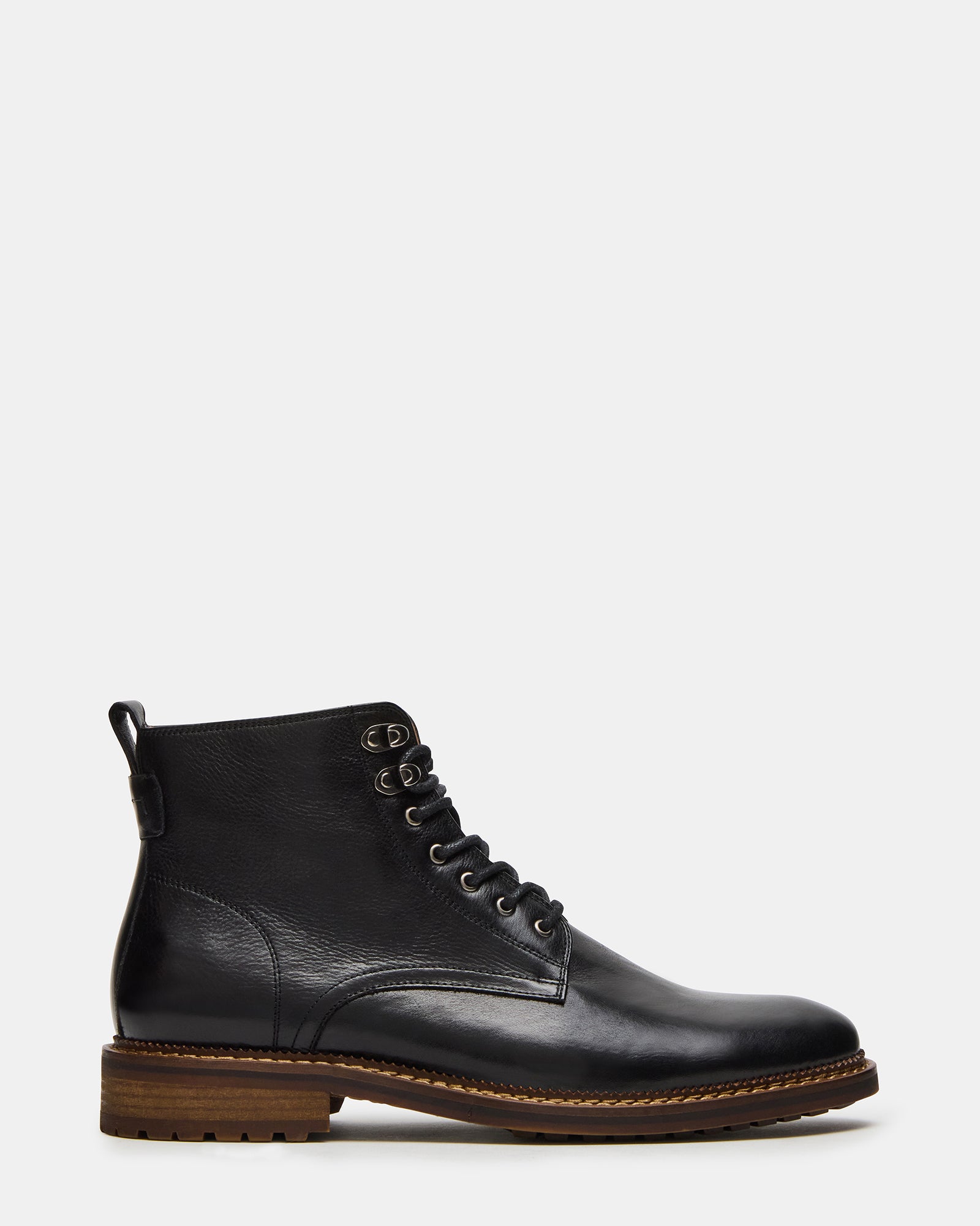 Side view of Noby lace-up black leather ankle boots, showcasing craftsmanship.
