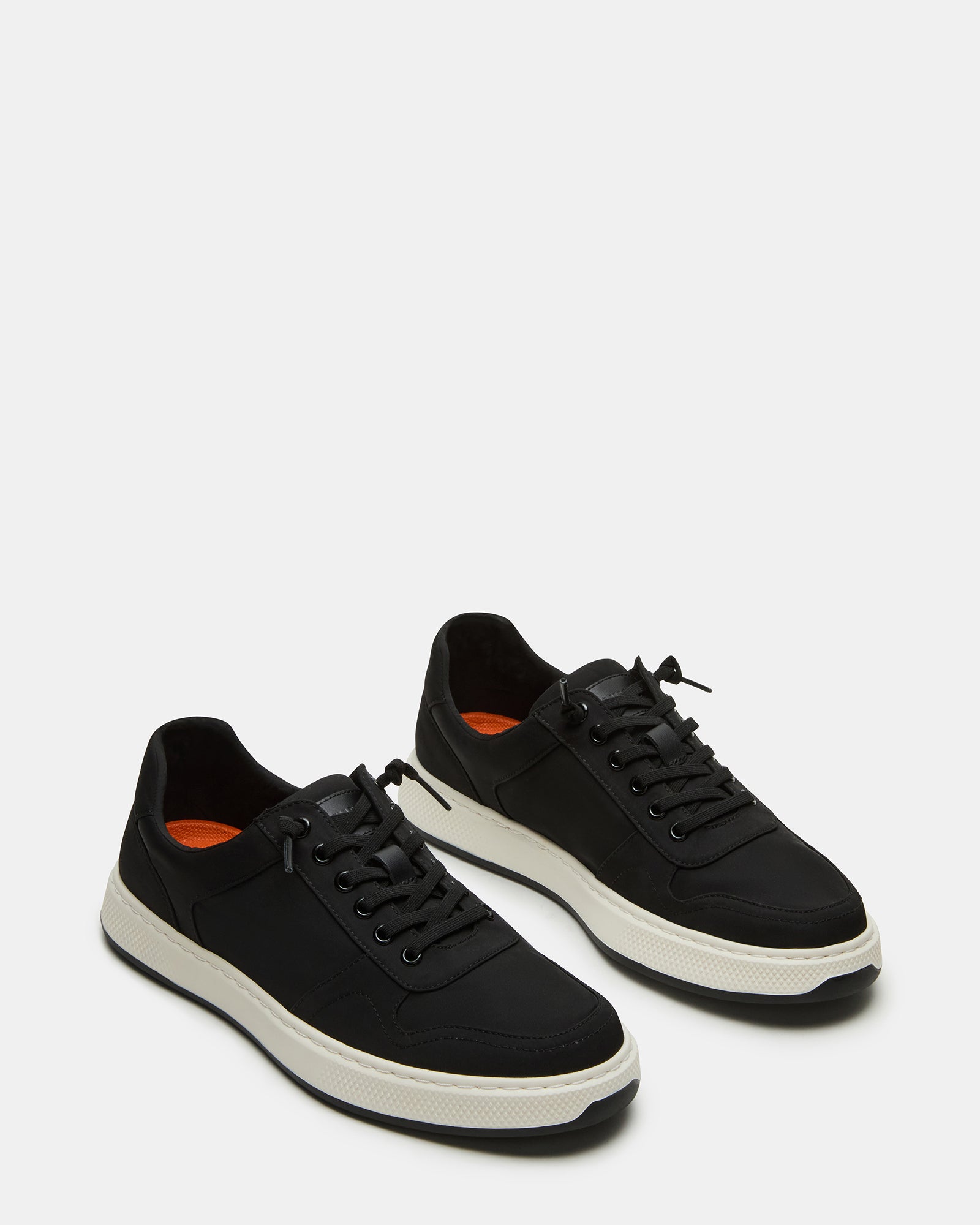 Front close-up of NOOUCHIA Black mens shoes highlighting the lace-up detail and textile upper