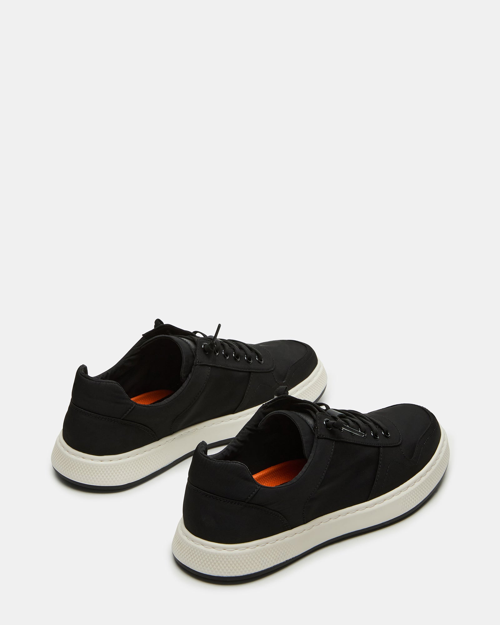 Front close-up of NOOUCHIA Black mens shoes highlighting the lace-up detail and textile upper