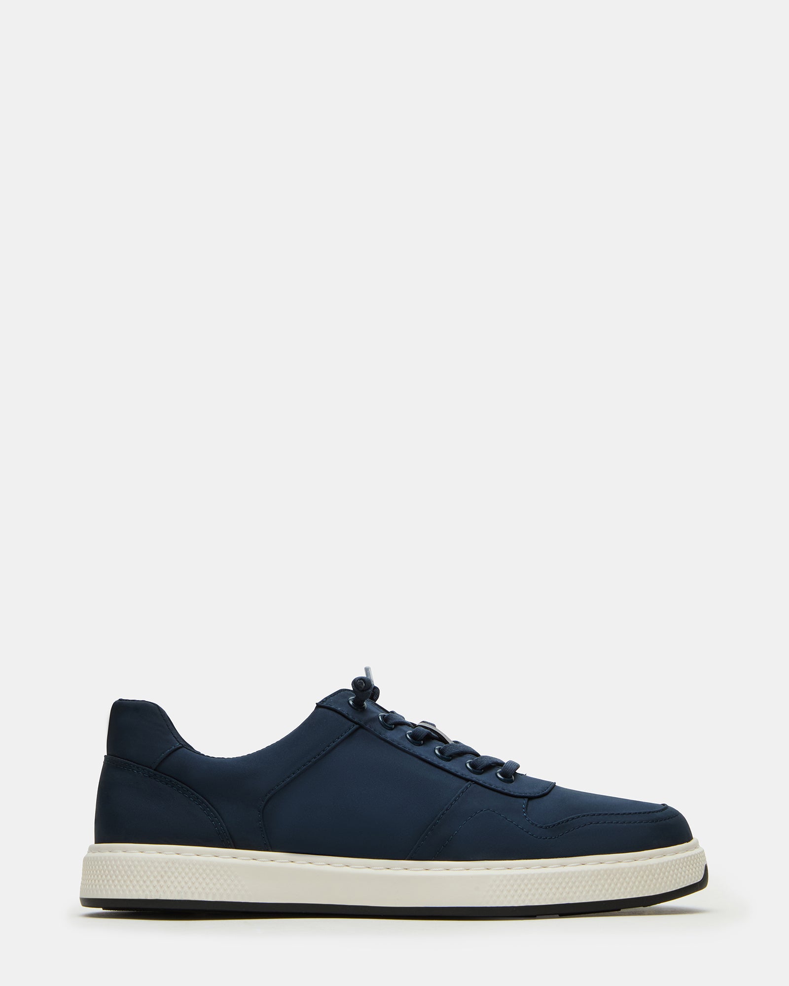 NOUCKIA navy men's casual dress shoes with lace-up design on a wooden floor