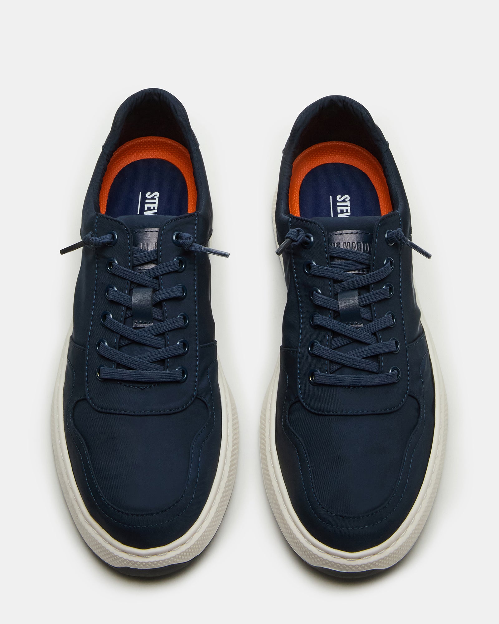 NOUCKIA navy mens casual dress shoes with lace-up design on a wooden floor