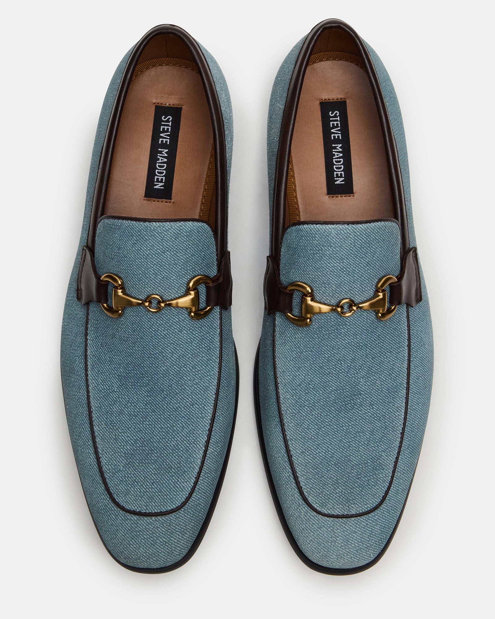 Odello Navy Multi loafers angled to show horsebit hardware