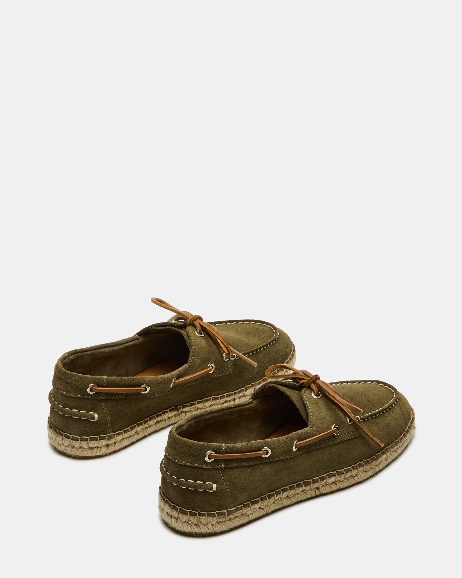Top view of the Pancho Olive Suede showing the espadrille raffia bottom.