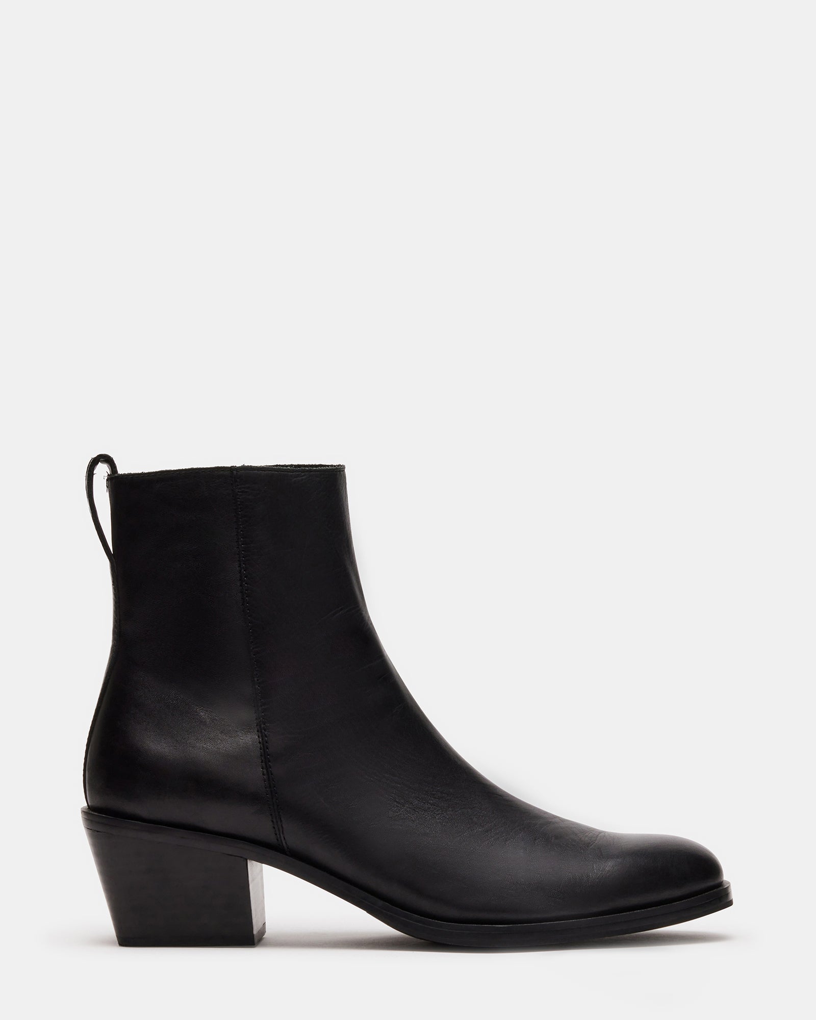 Richie black leather ankle boots with a stylish angled heel.