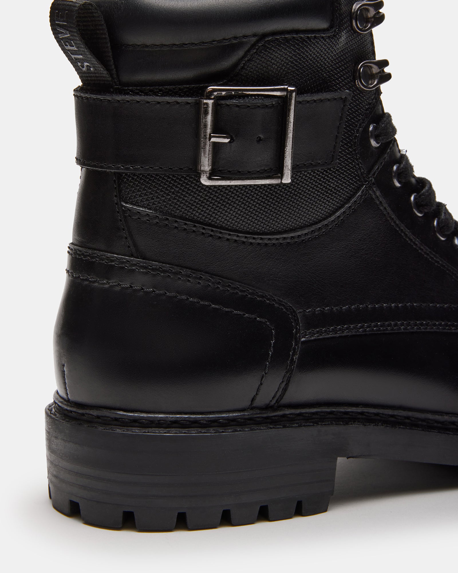 Men boots leather black style shown with jeans outdoors in Sonoma setting