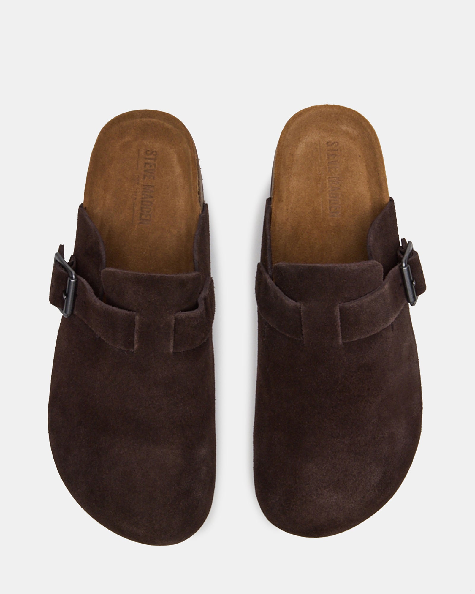 Close-up of the adjustable buckle on Wilderr mens slip-on loafers in rich suede